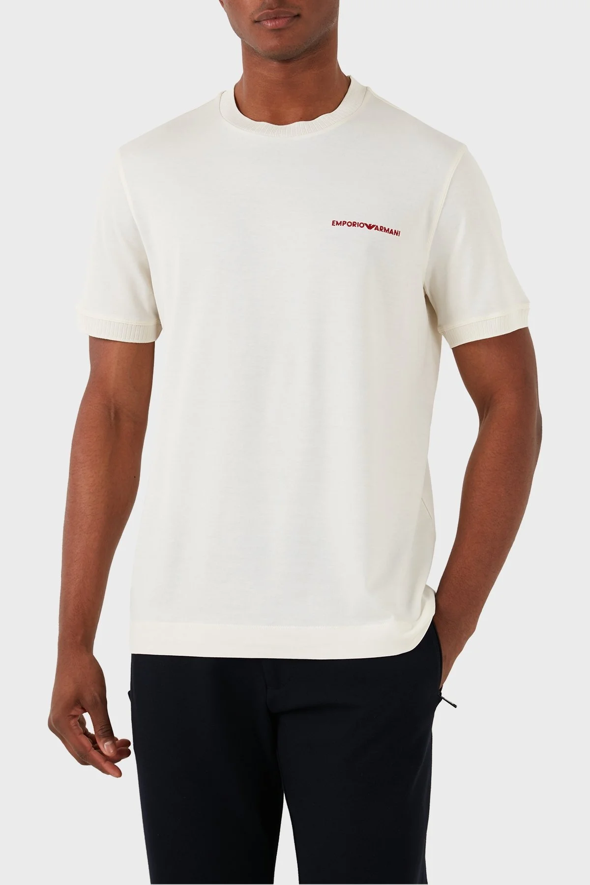 Emporio Armani Pamuklu Regular Fit Bisiklet Yaka Erkek T Shirt 3D1TN3 1JOCZ 0165 EKRU - 4