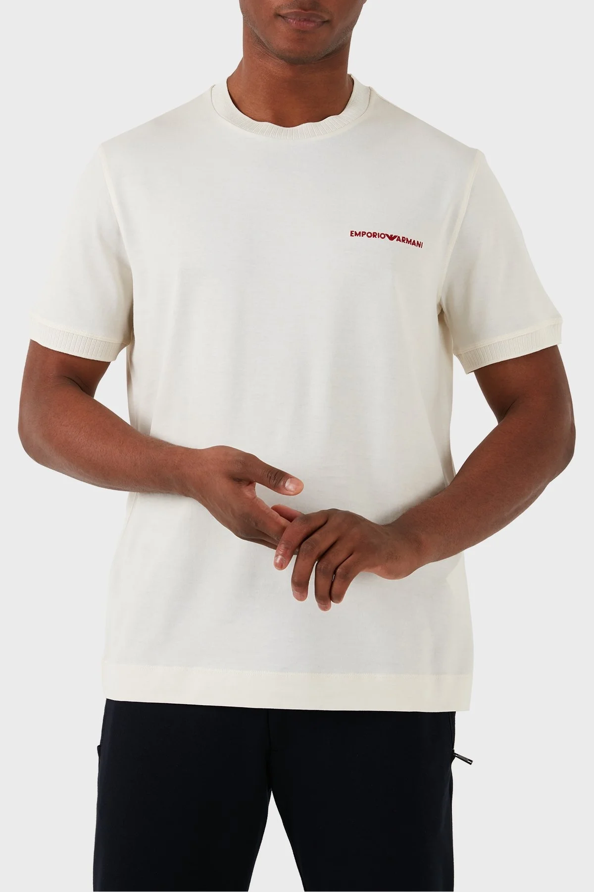 Emporio Armani Pamuklu Regular Fit Bisiklet Yaka Erkek T Shirt 3D1TN3 1JOCZ 0165 EKRU - 5