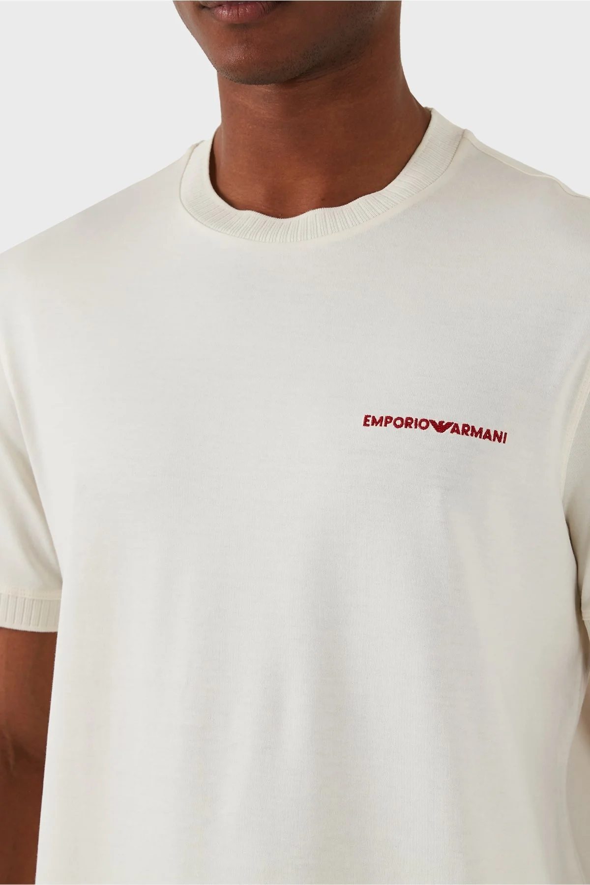 Emporio Armani Pamuklu Regular Fit Bisiklet Yaka Erkek T Shirt 3D1TN3 1JOCZ 0165 EKRU - 6