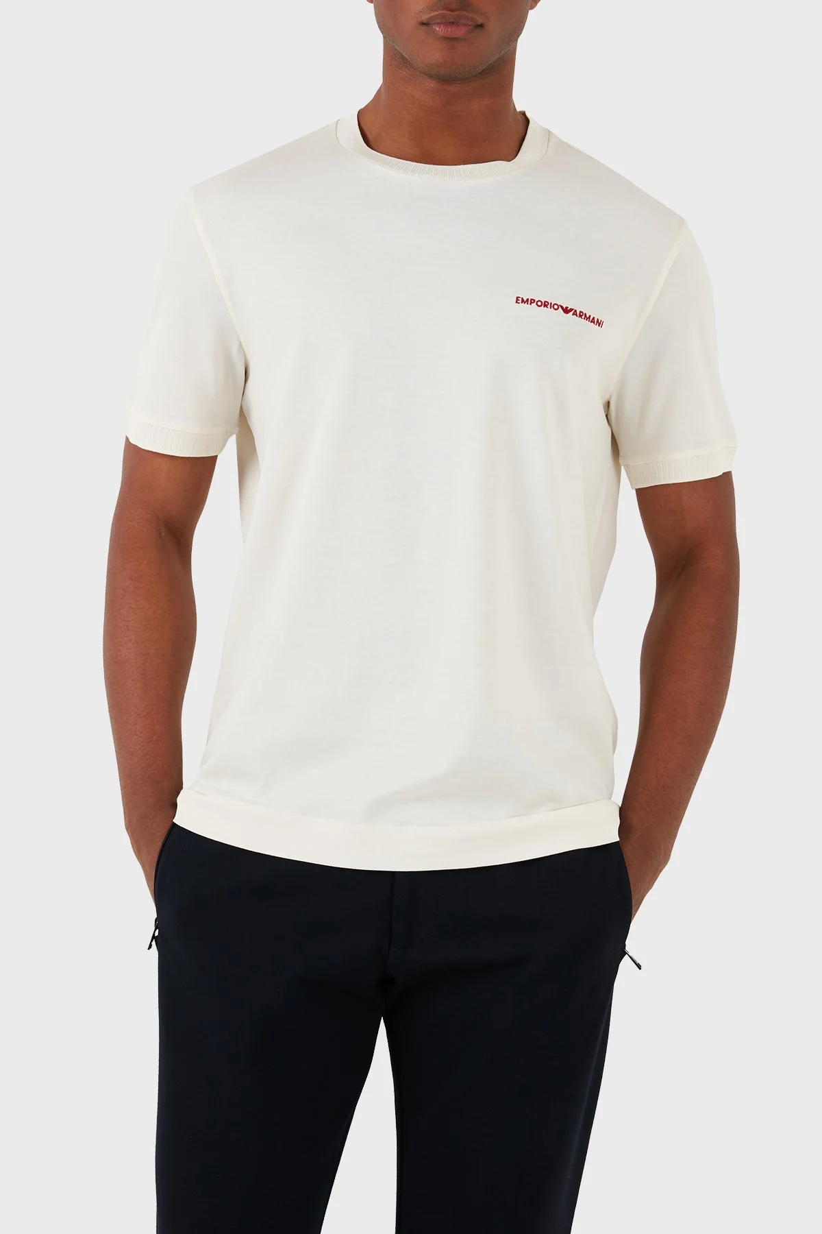 Emporio Armani Pamuklu Regular Fit Bisiklet Yaka Erkek T Shirt 3D1TN3 1JOCZ 0165 EKRU - 1