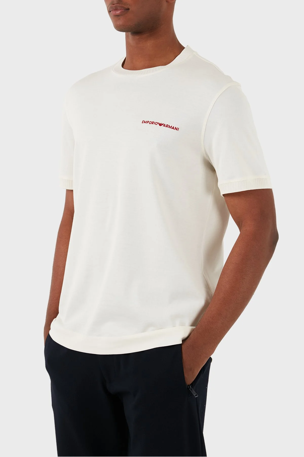 Emporio Armani Pamuklu Regular Fit Bisiklet Yaka Erkek T Shirt 3D1TN3 1JOCZ 0165 EKRU - 2