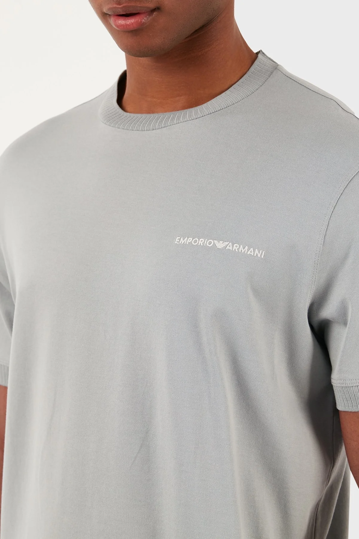 Emporio Armani Pamuklu Regular Fit Bisiklet Yaka Erkek T Shirt 3D1TN3 1JOCZ 0665 GRİ - 4