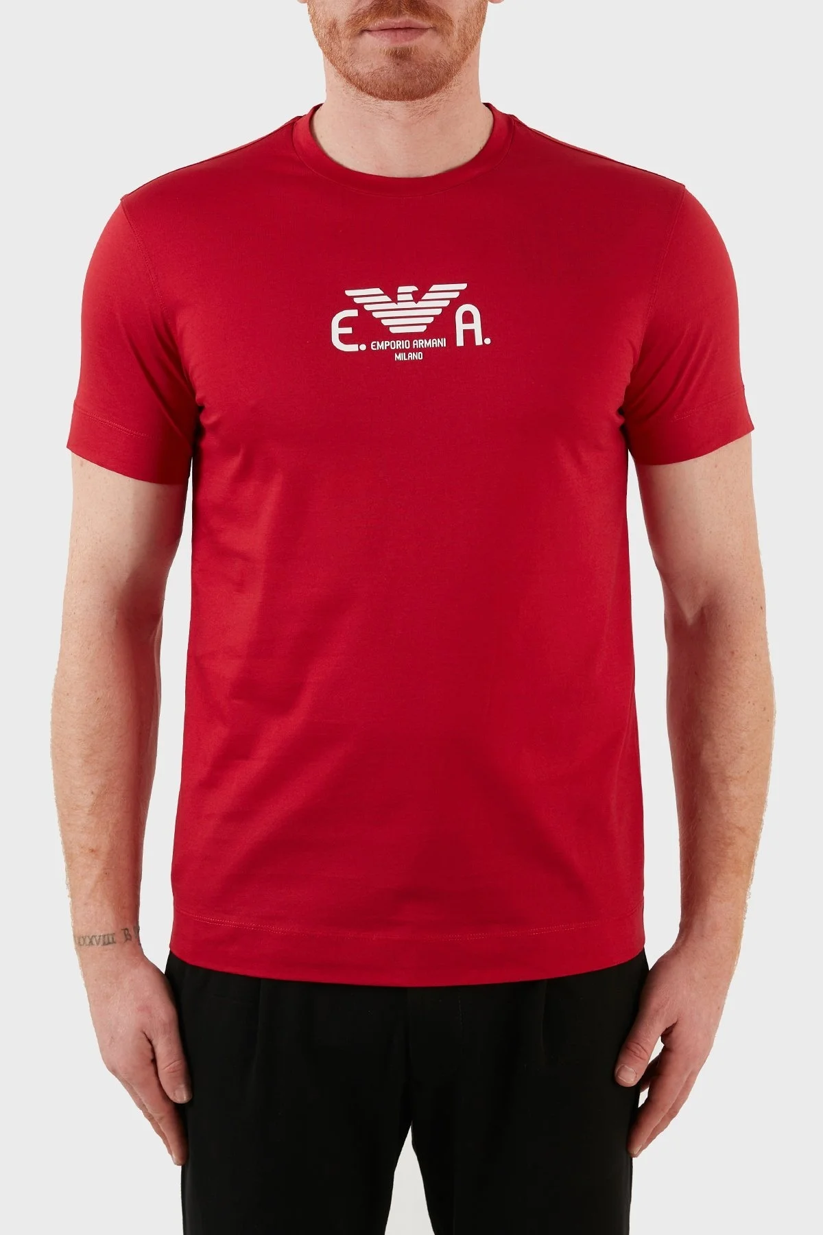 Emporio Armani Pamuklu Regular Fit Bisiklet Yaka Erkek T Shirt 3L1TFK 1JSAZ 0357 KIRMIZI - 1