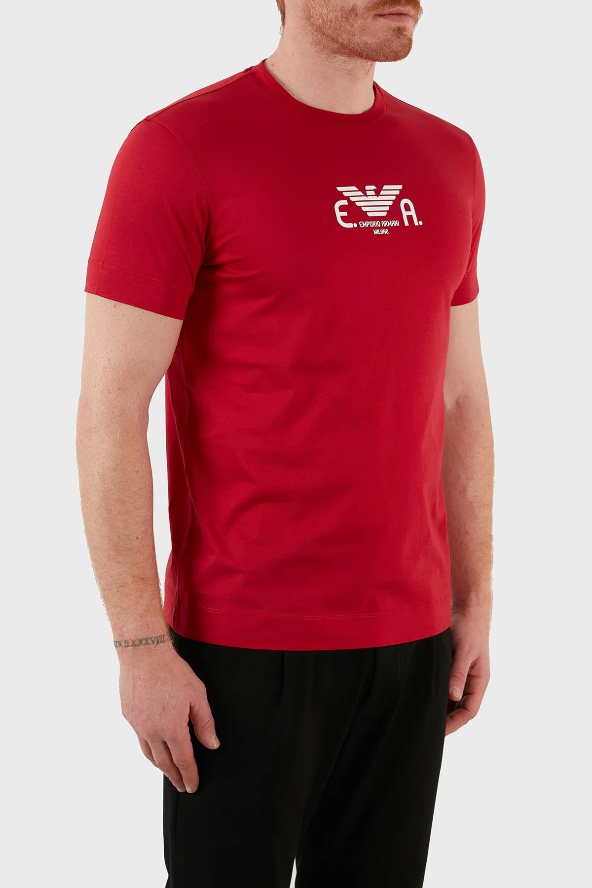 Emporio Armani Pamuklu Regular Fit Bisiklet Yaka Erkek T Shirt 3L1TFK 1JSAZ 0357 KIRMIZI - 3