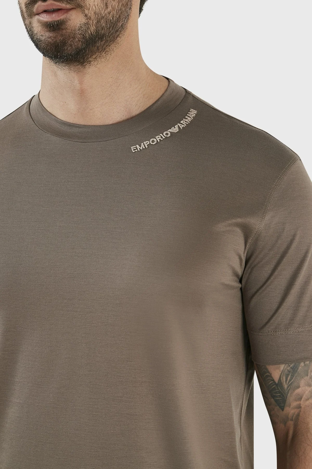 Emporio Armani Pamuklu Regular Fit Bisiklet Yaka Erkek T Shirt 3R1TT4 1JUVZ 0440 TOPRAK - 4