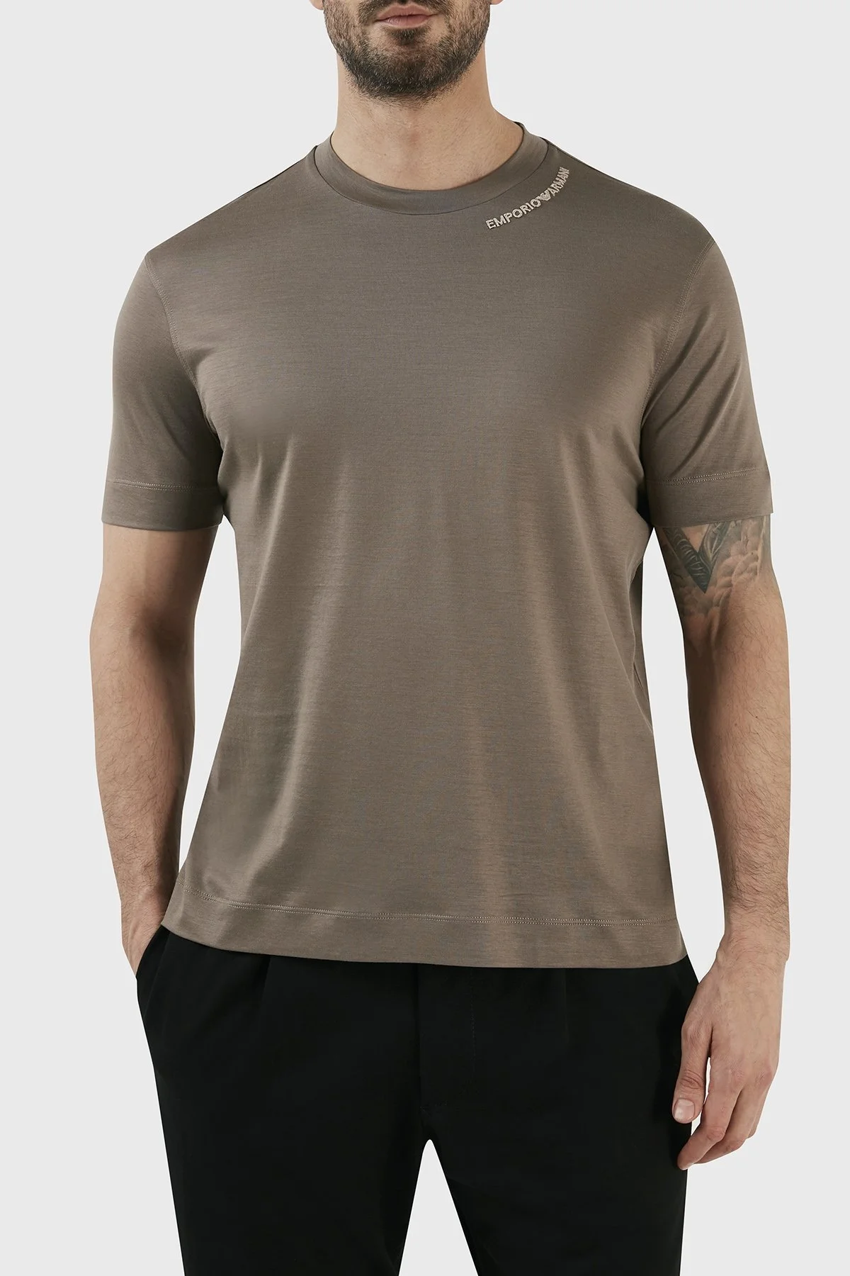 Emporio Armani Pamuklu Regular Fit Bisiklet Yaka Erkek T Shirt 3R1TT4 1JUVZ 0440 TOPRAK - 6