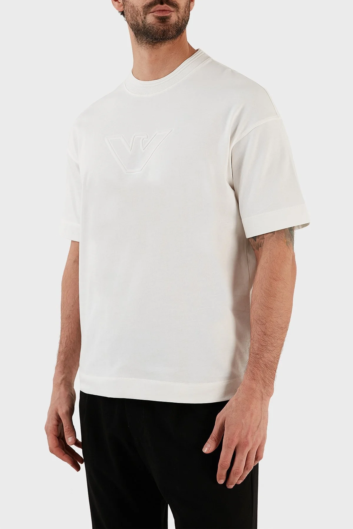 Emporio Armani Logolu Bisiklet Yaka % 100 Pamuk Relaxed Fit Erkek T Shirt 3R1TU0 1JWZZ 01I0 BEYAZ - 3