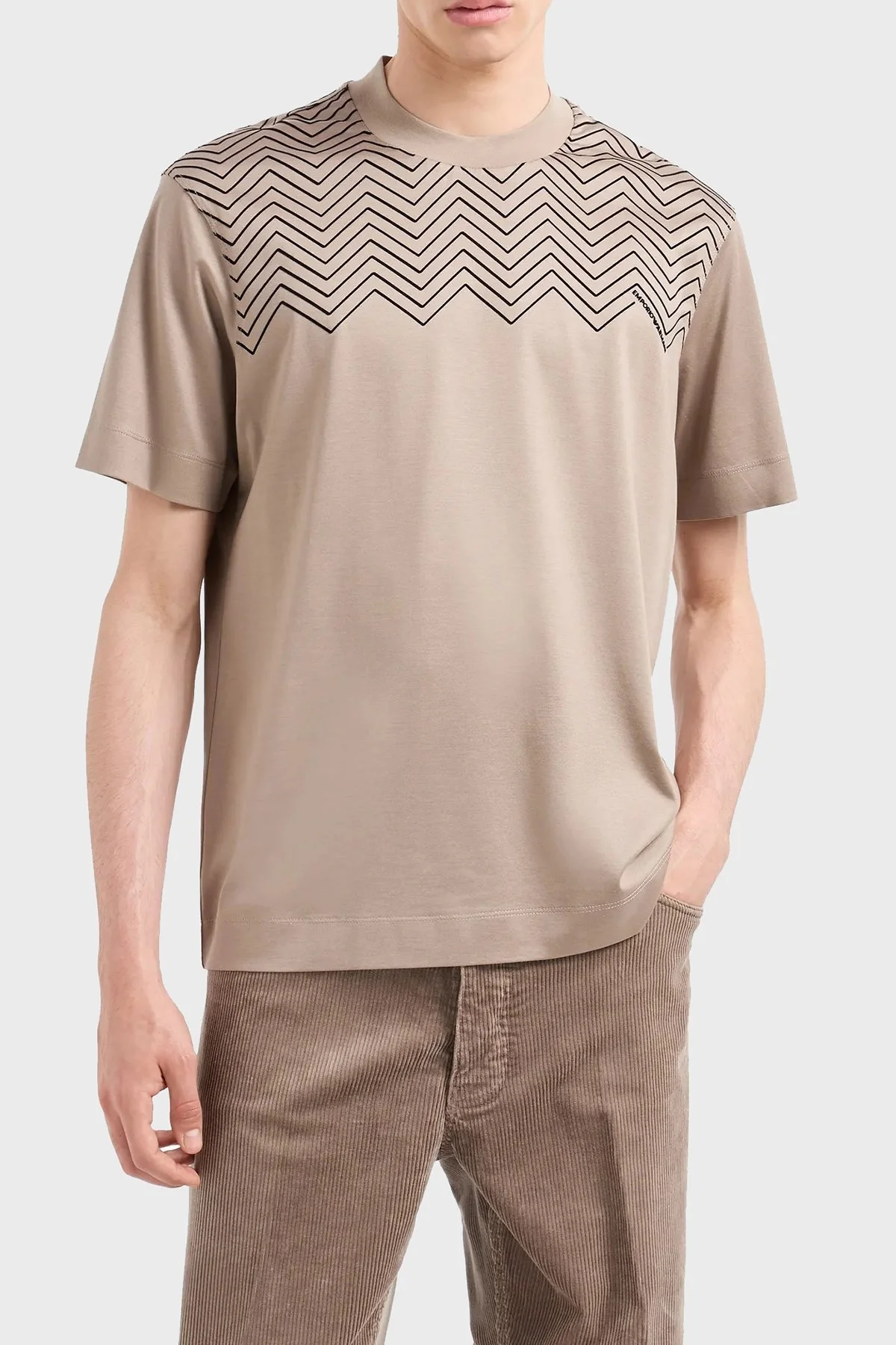 Emporio Armani Pamuklu Regular Fit Bisiklet Yaka Erkek T Shirt 6D1T91 1JOSZ 0144 BEJ - 1