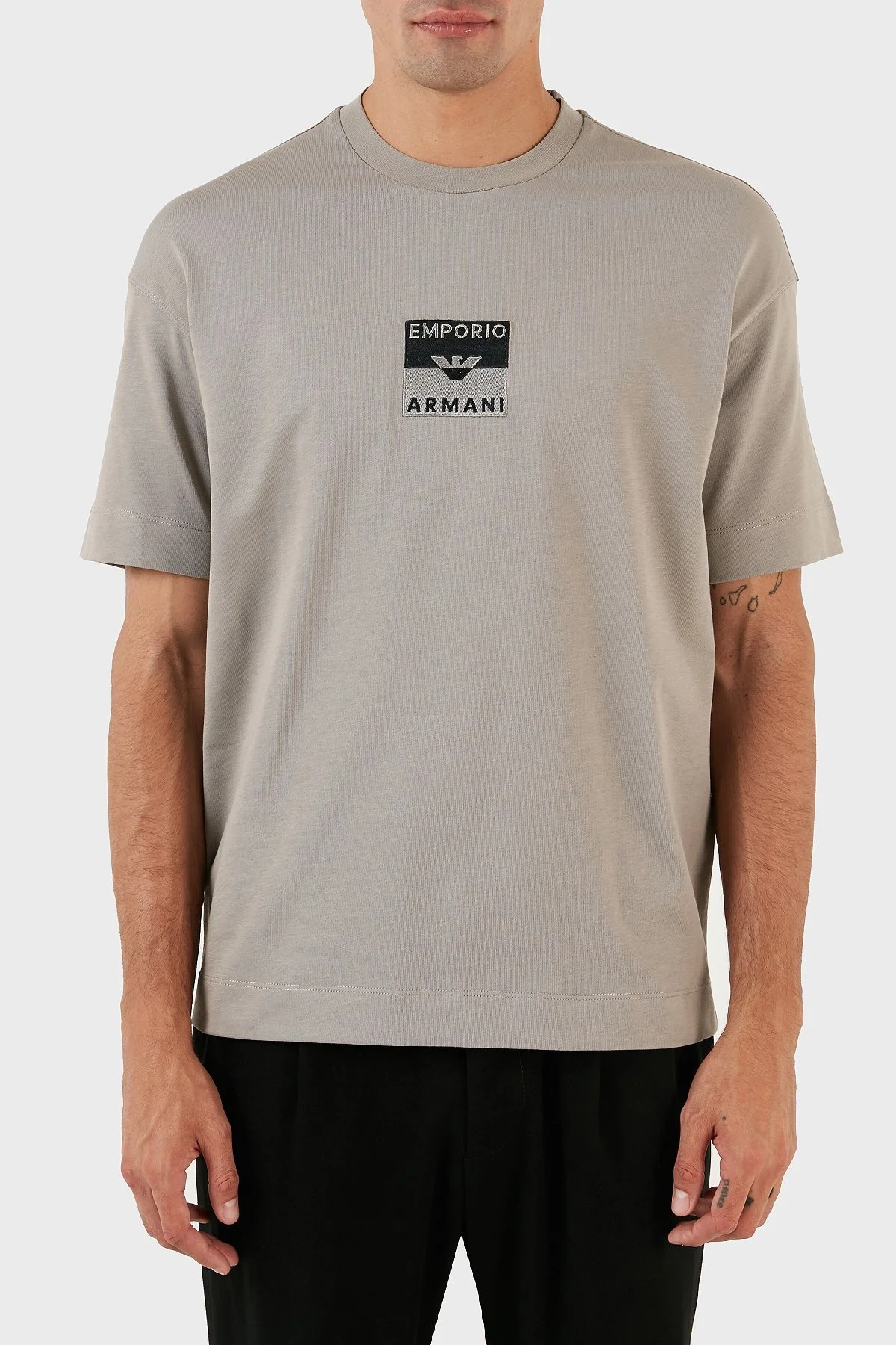 Emporio Armani Pamuklu Regular Fit Bisiklet Yaka Erkek T Shirt 6R1TDK 1JWZZ 0643 GRİ - 1