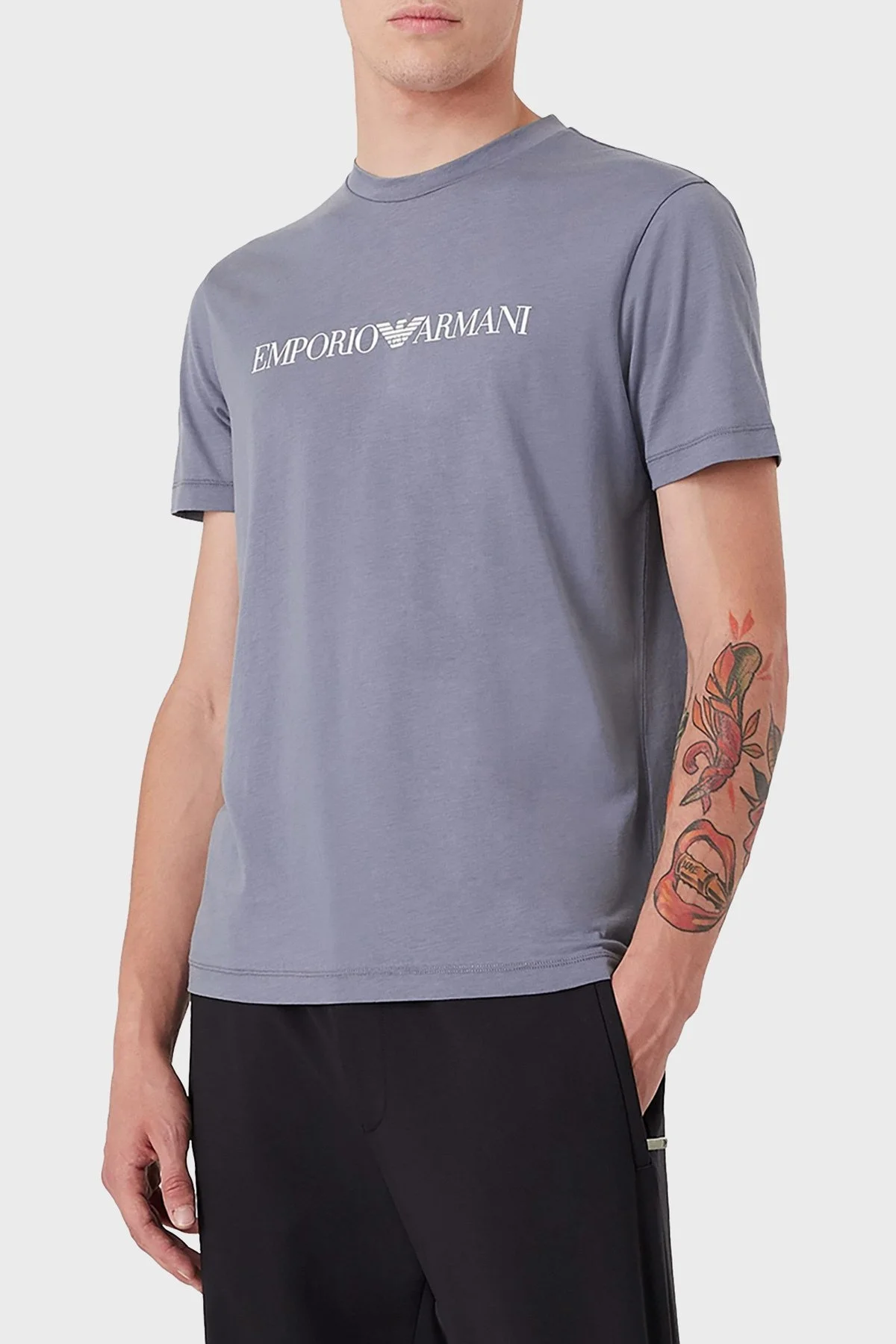 Emporio Armani Pamuklu Regular Fit Bisiklet Yaka Erkek T Shirt 8N1TN5 1JPZZ 08C2 LİLA - 1