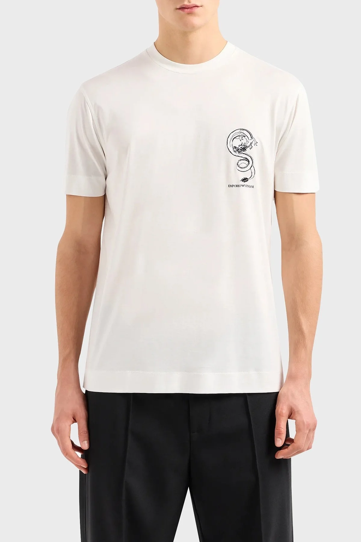 Emporio Armani Pamuklu Regular Fit Bisiklet Yaka Erkek T Shirt EM000009 AF10017 M0007 EKRU - 1