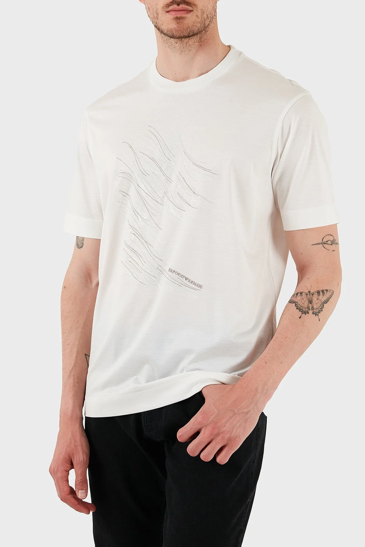 Emporio Armani Pamuklu Regular Fit Bisiklet Yaka Erkek T Shirt EM001023 AF13747 M6091 BEYAZ - 3