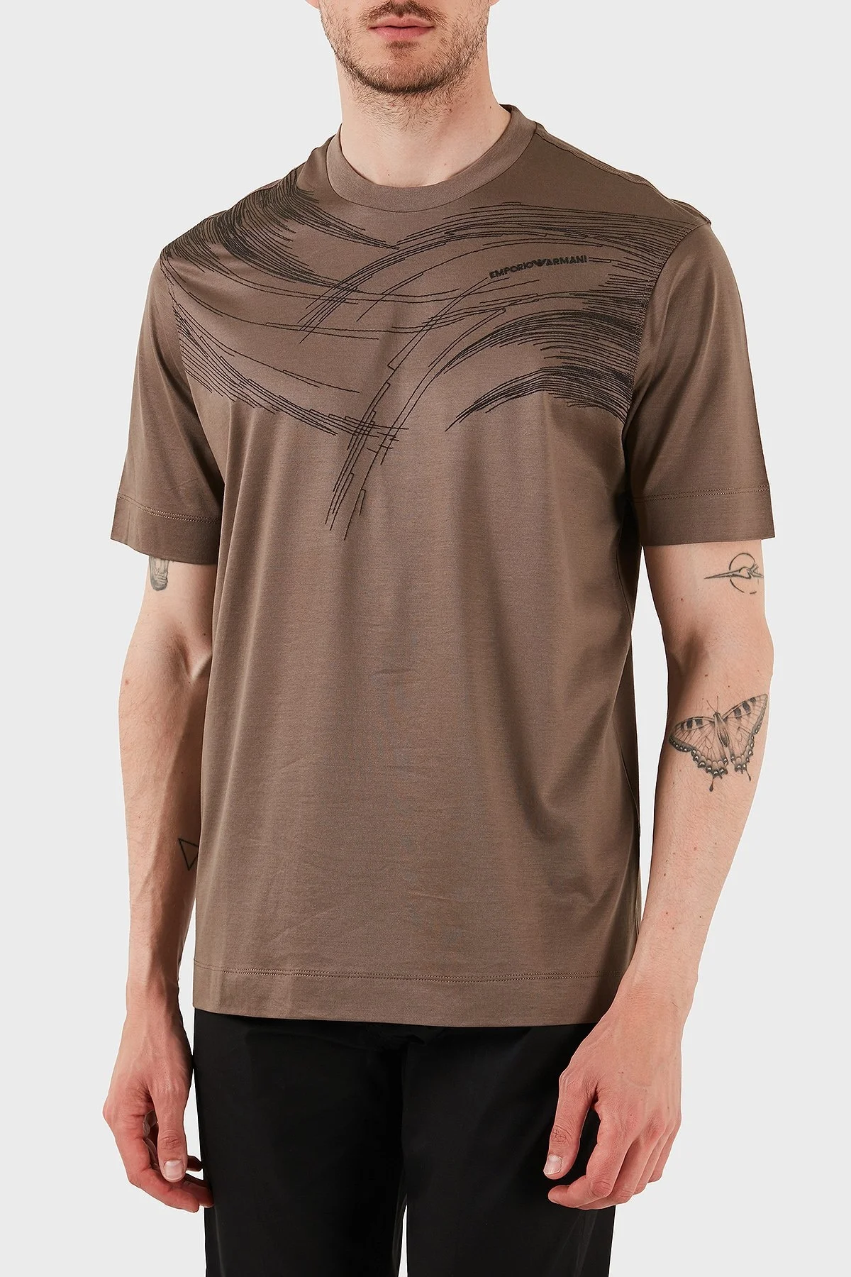 Emporio Armani Pamuklu Regular Fit Bisiklet Yaka Erkek T Shirt EM001023 AF13747 M6091 KAHVE - 1