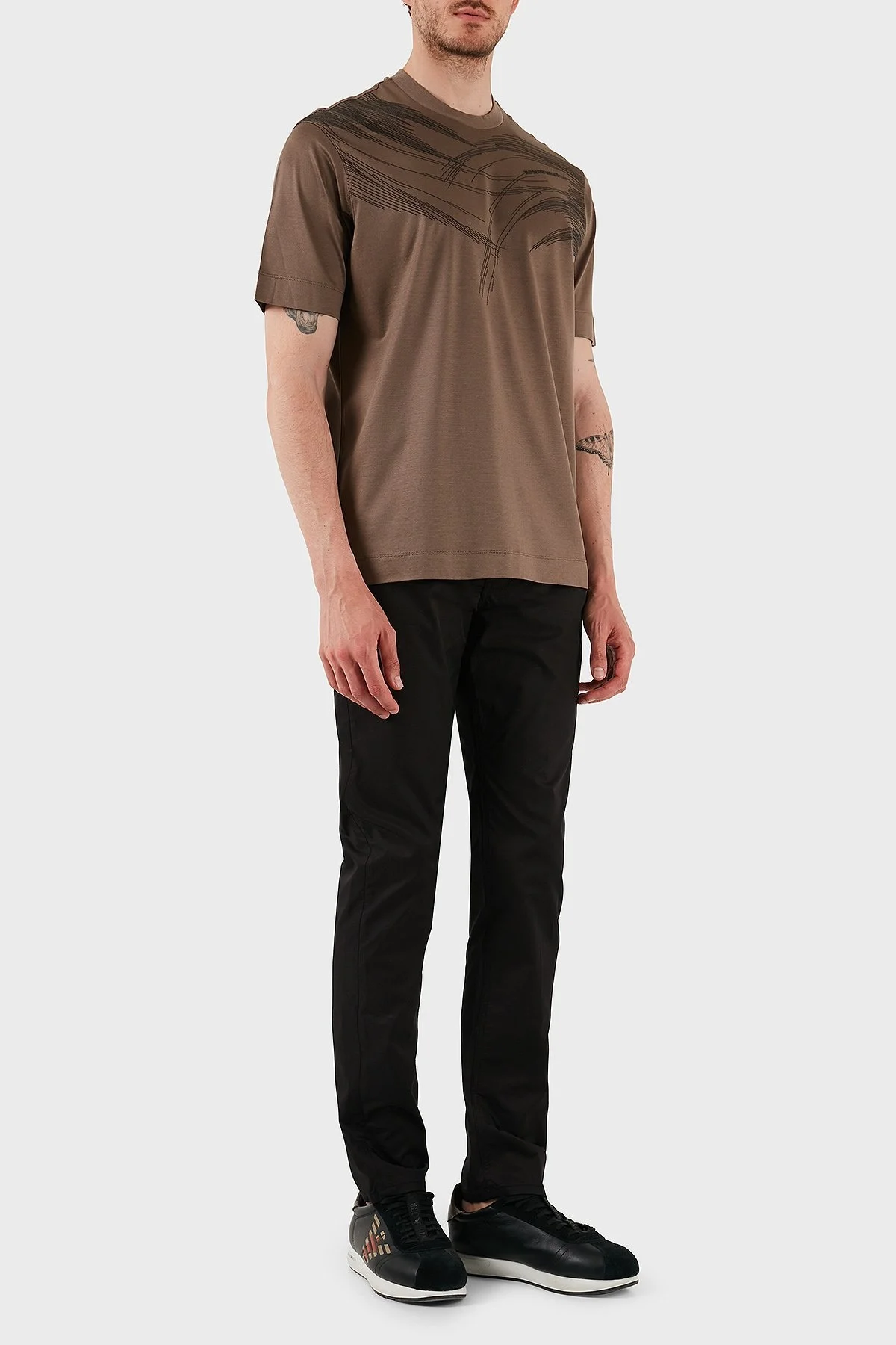 Emporio Armani Pamuklu Regular Fit Bisiklet Yaka Erkek T Shirt EM001023 AF13747 M6091 KAHVE - 2