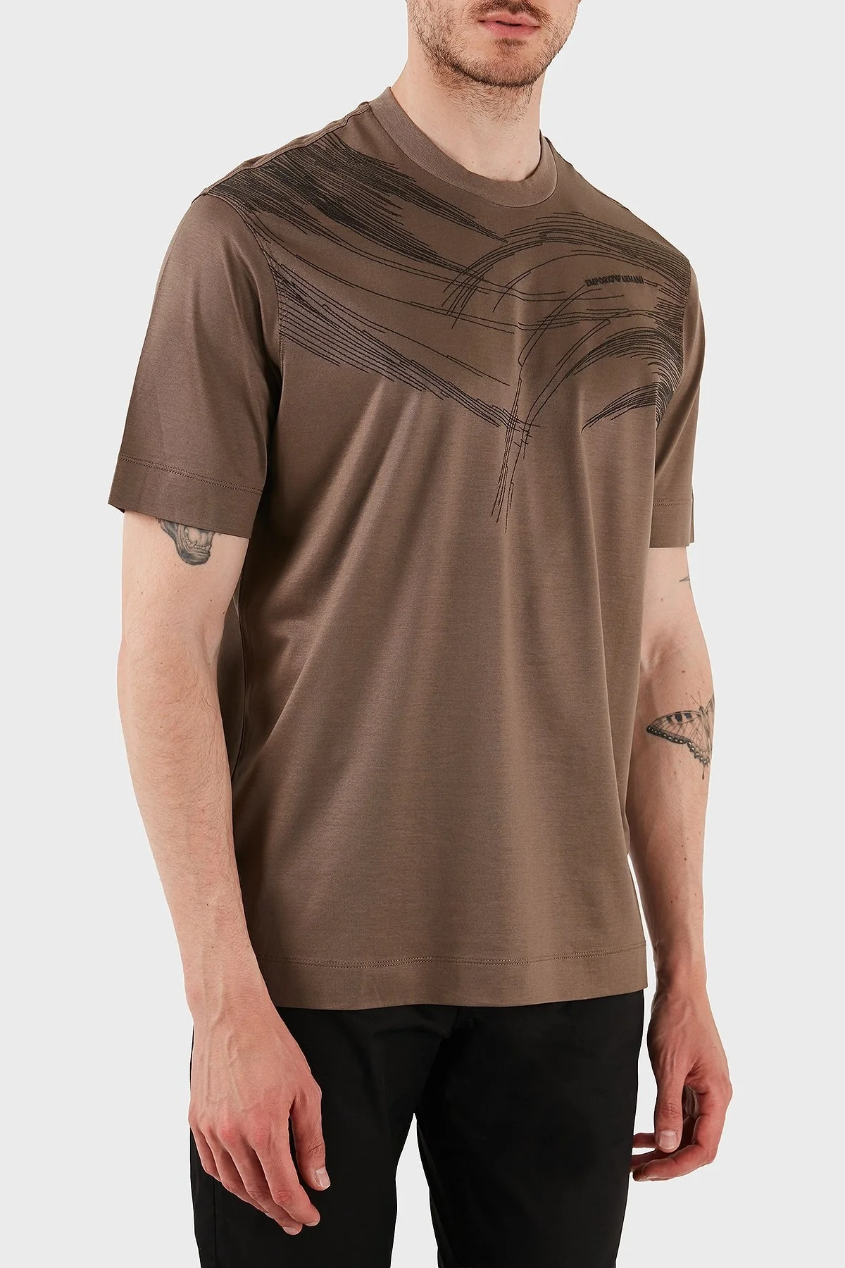 Emporio Armani Pamuklu Regular Fit Bisiklet Yaka Erkek T Shirt EM001023 AF13747 M6091 KAHVE - 3