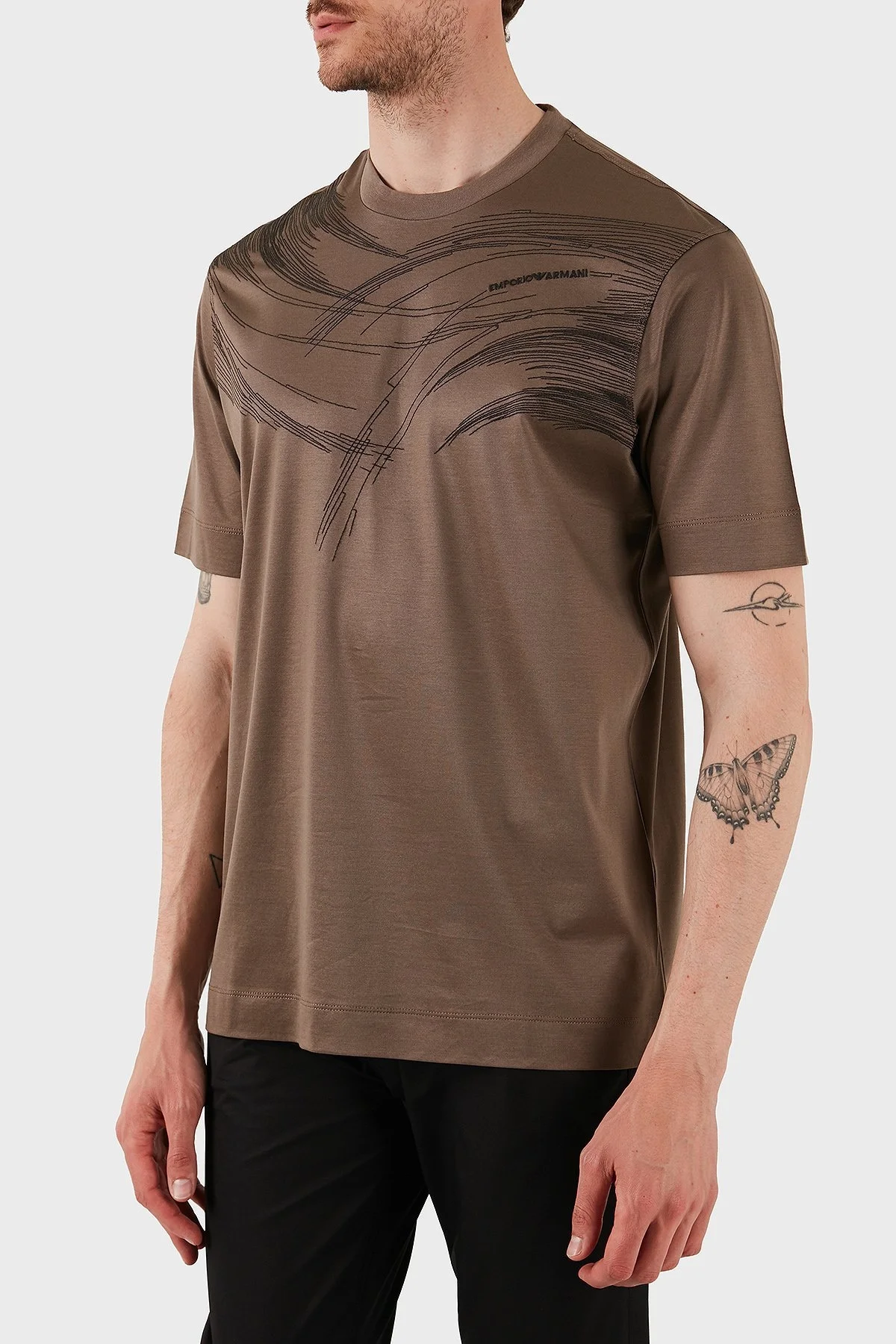 Emporio Armani Pamuklu Regular Fit Bisiklet Yaka Erkek T Shirt EM001023 AF13747 M6091 KAHVE - 4