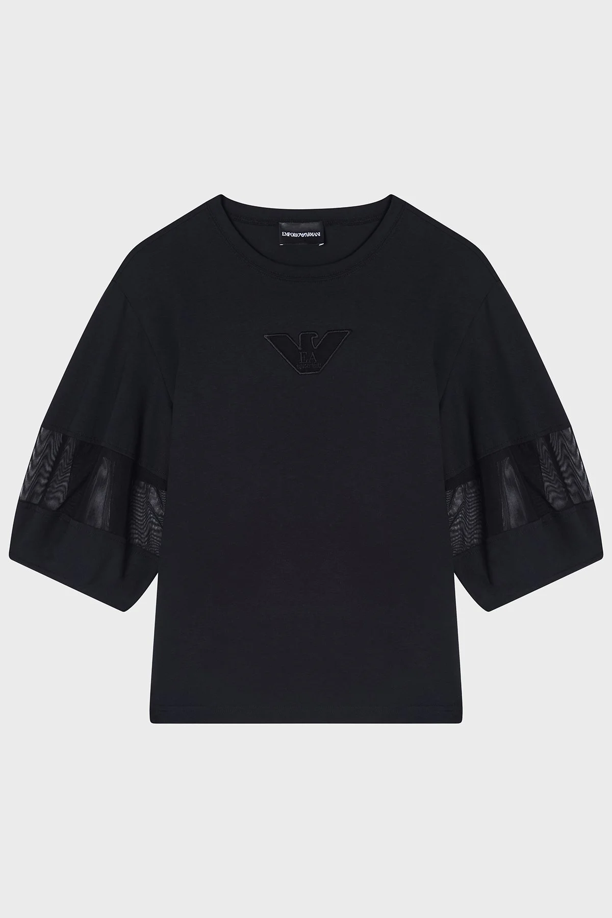 Emporio Armani Pamuklu Regular Fit Bisiklet Yaka Kol Detaylı Bayan T Shirt EW004390 AF13318 UC001 SİYAH - 5