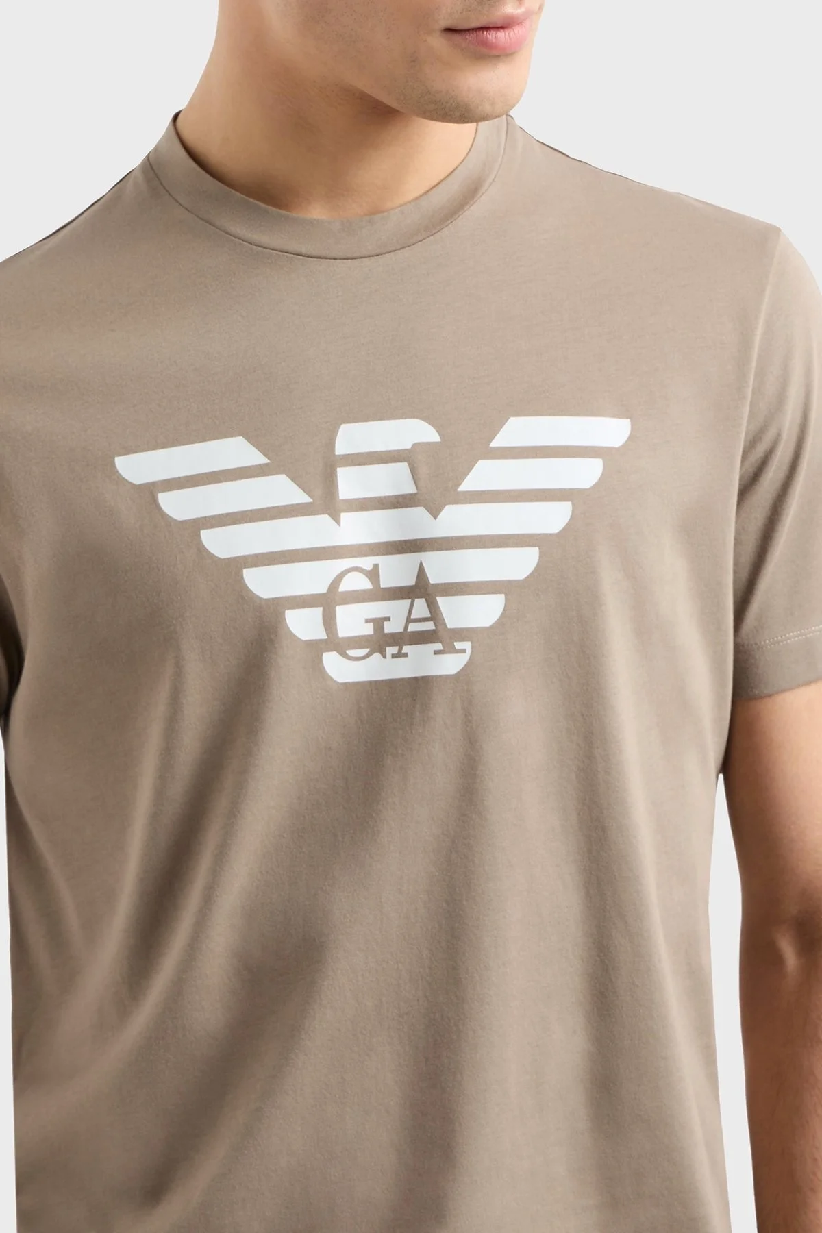 Emporio Armani Pamuklu Regular Fit Bisiklet Yaka Logolu Erkek T Shirt 8N1TN5 1JPZZ M6117 BEJ - 4