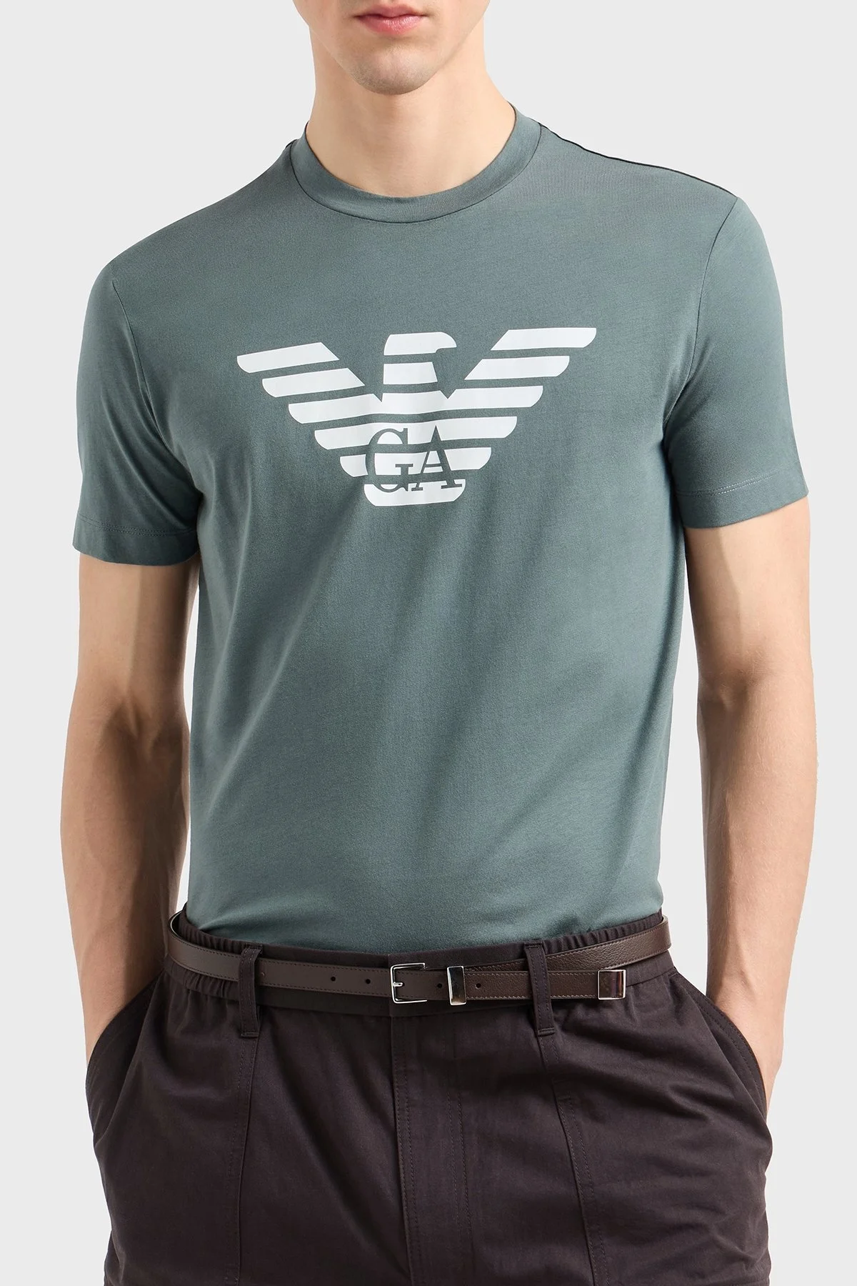 Emporio Armani Pamuklu Regular Fit Bisiklet Yaka Logolu Erkek T Shirt 8N1TN5 1JPZZ M9061 YEŞİL - 1