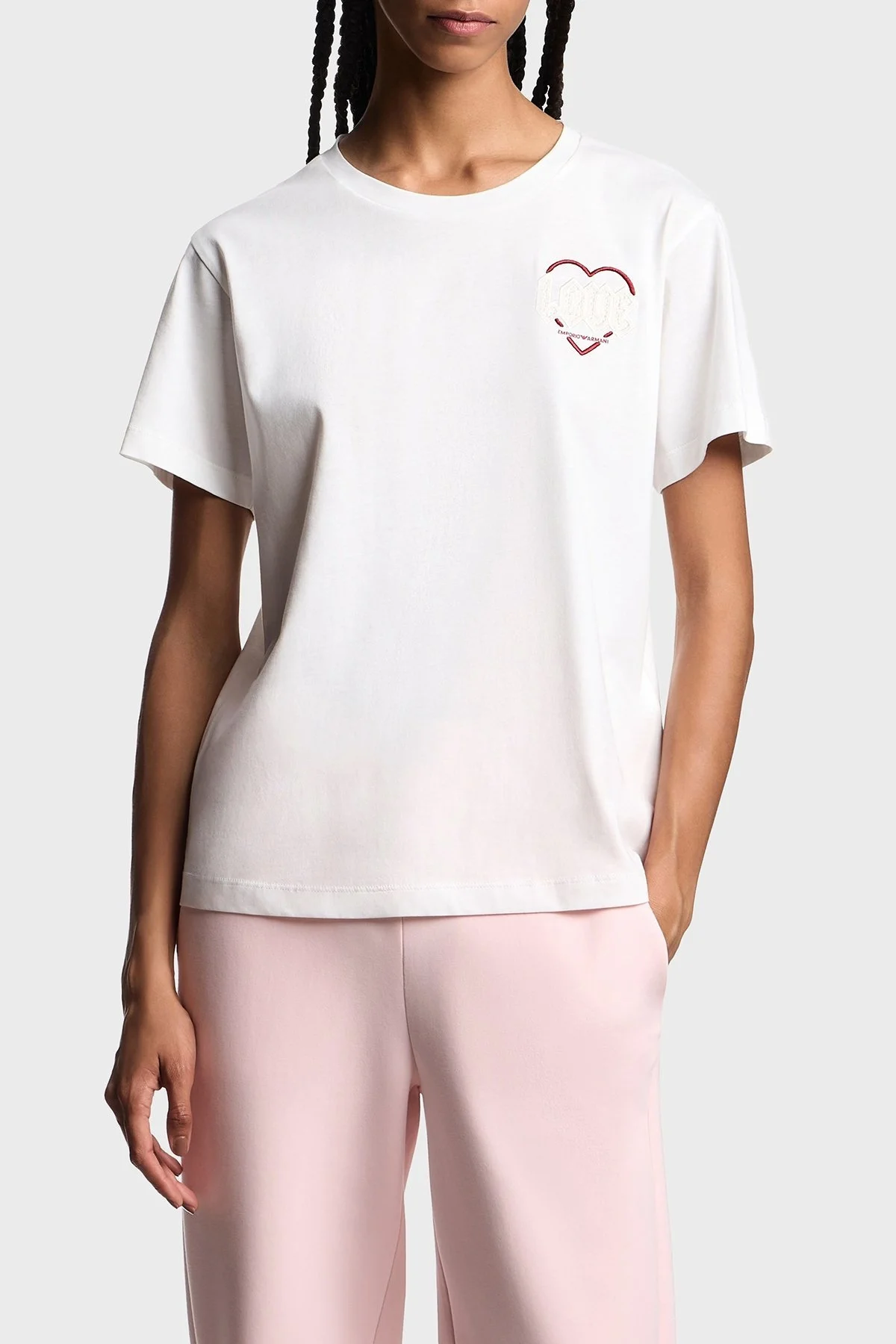 Emporio Armani Pamuklu Regular Fit Bisiklet Yaka Minimal Desenli Bayan T Shirt EW002608 AF18844 U0006 BEYAZ - 1