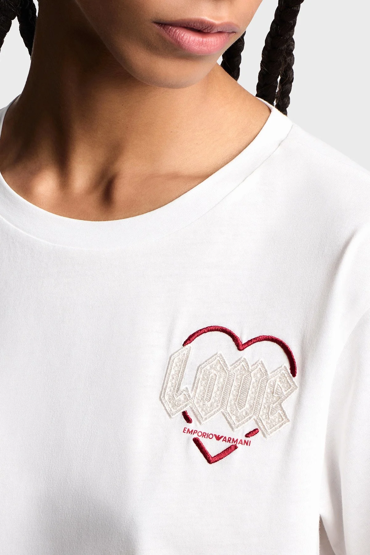 Emporio Armani Pamuklu Regular Fit Bisiklet Yaka Minimal Desenli Kadın T Shirt EW002608 AF18844 U0006 BEYAZ - 4