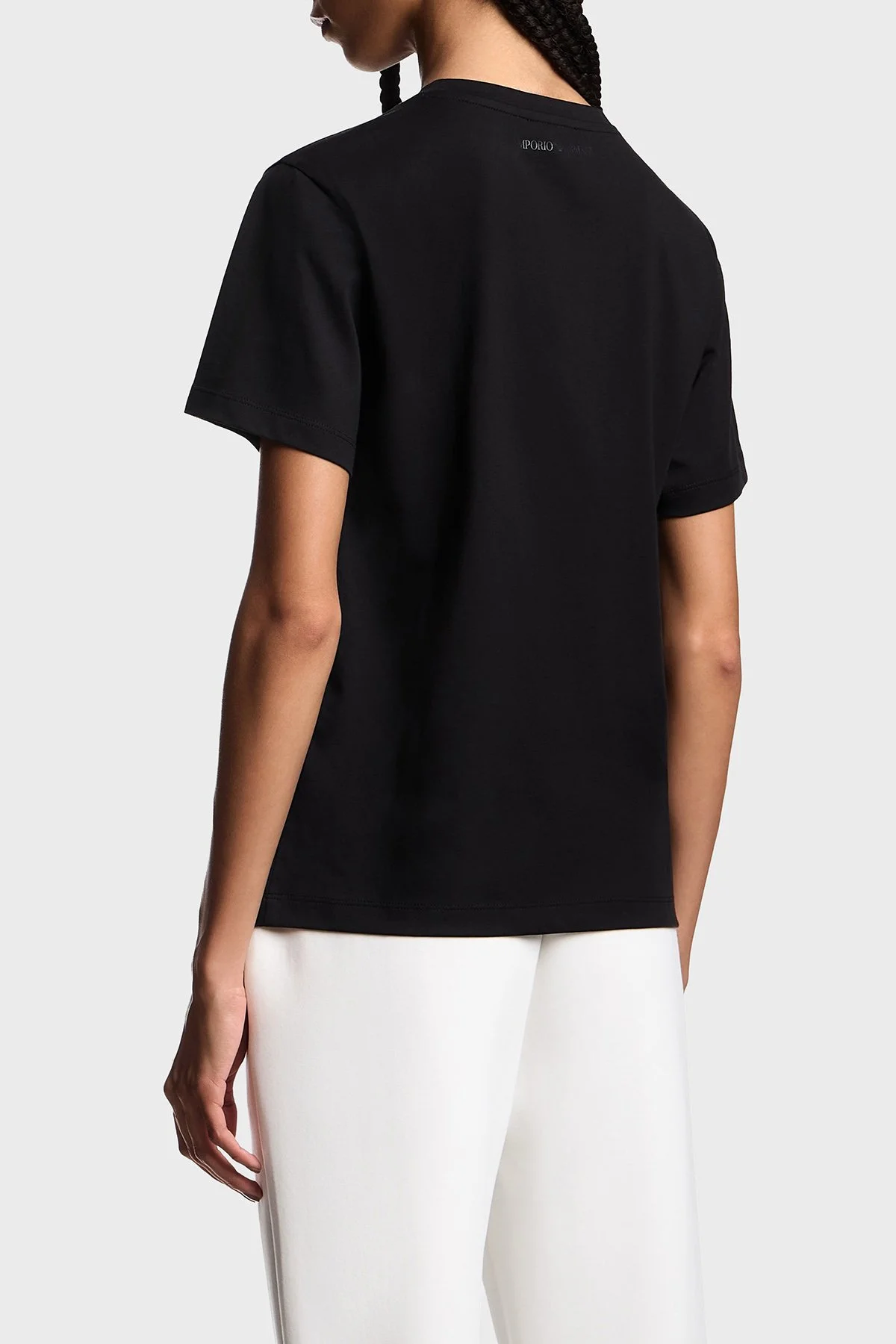 Emporio Armani Pamuklu Regular Fit Bisiklet Yaka Minimal Desenli Kadın T Shirt EW002608 AF18844 UC001 SİYAH - 3