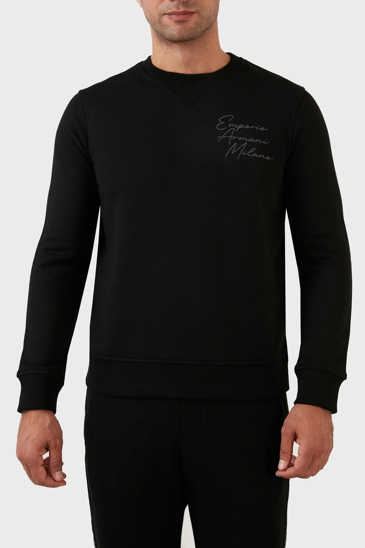 Emporio Armani Pamuklu Regular Fit Bisiklet Yaka Şardonlu Erkek Sweat 6L1MP2 1JQNZ 0030 SİYAH - 1