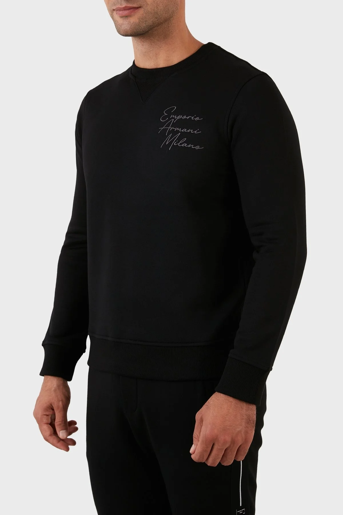 Emporio Armani Pamuklu Regular Fit Bisiklet Yaka Şardonlu Erkek Sweat 6L1MP2 1JQNZ 0030 SİYAH - 2