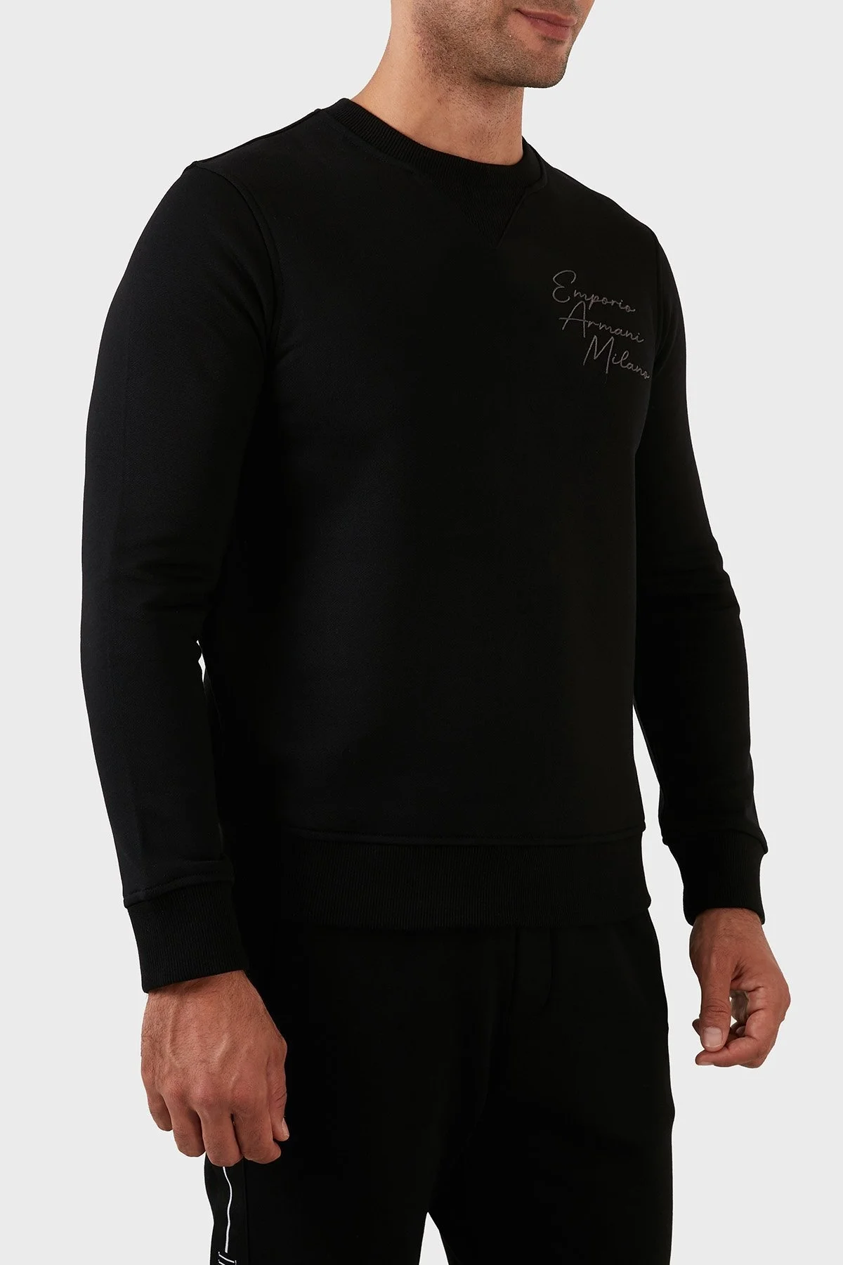 Emporio Armani Pamuklu Regular Fit Bisiklet Yaka Şardonlu Erkek Sweat 6L1MP2 1JQNZ 0030 SİYAH - 3