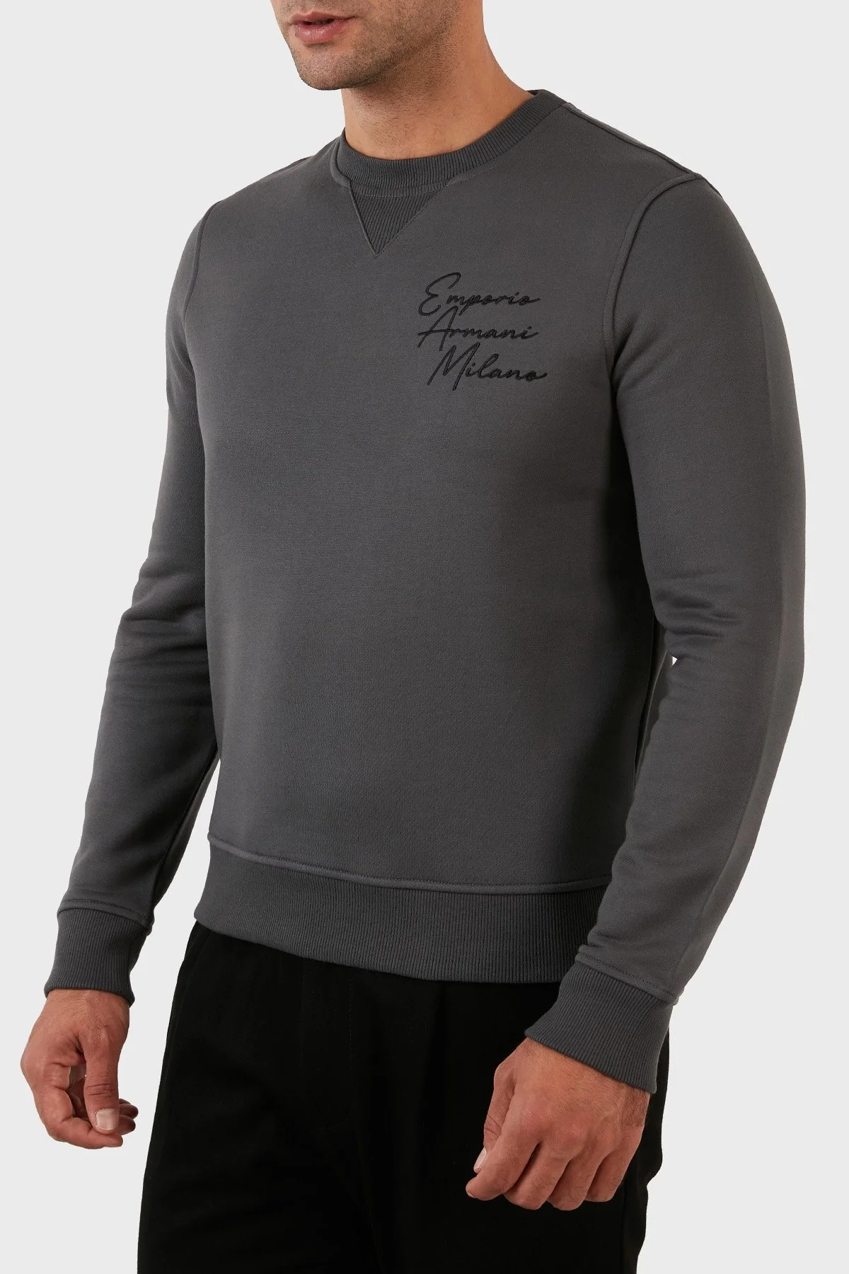 Emporio Armani Pamuklu Regular Fit Bisiklet Yaka Şardonlu Erkek Sweat 6L1MP2 1JQNZ 06A9 KOYU GRİ - 2