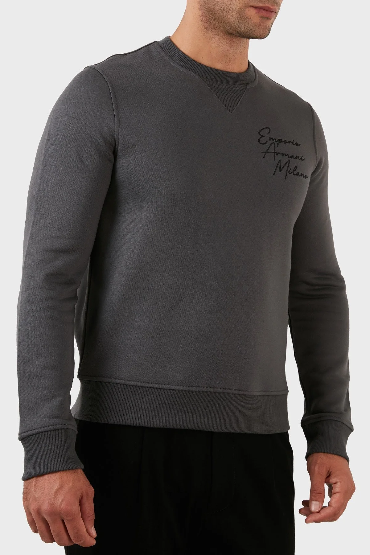 Emporio Armani Pamuklu Regular Fit Bisiklet Yaka Şardonlu Erkek Sweat 6L1MP2 1JQNZ 06A9 KOYU GRİ - 3