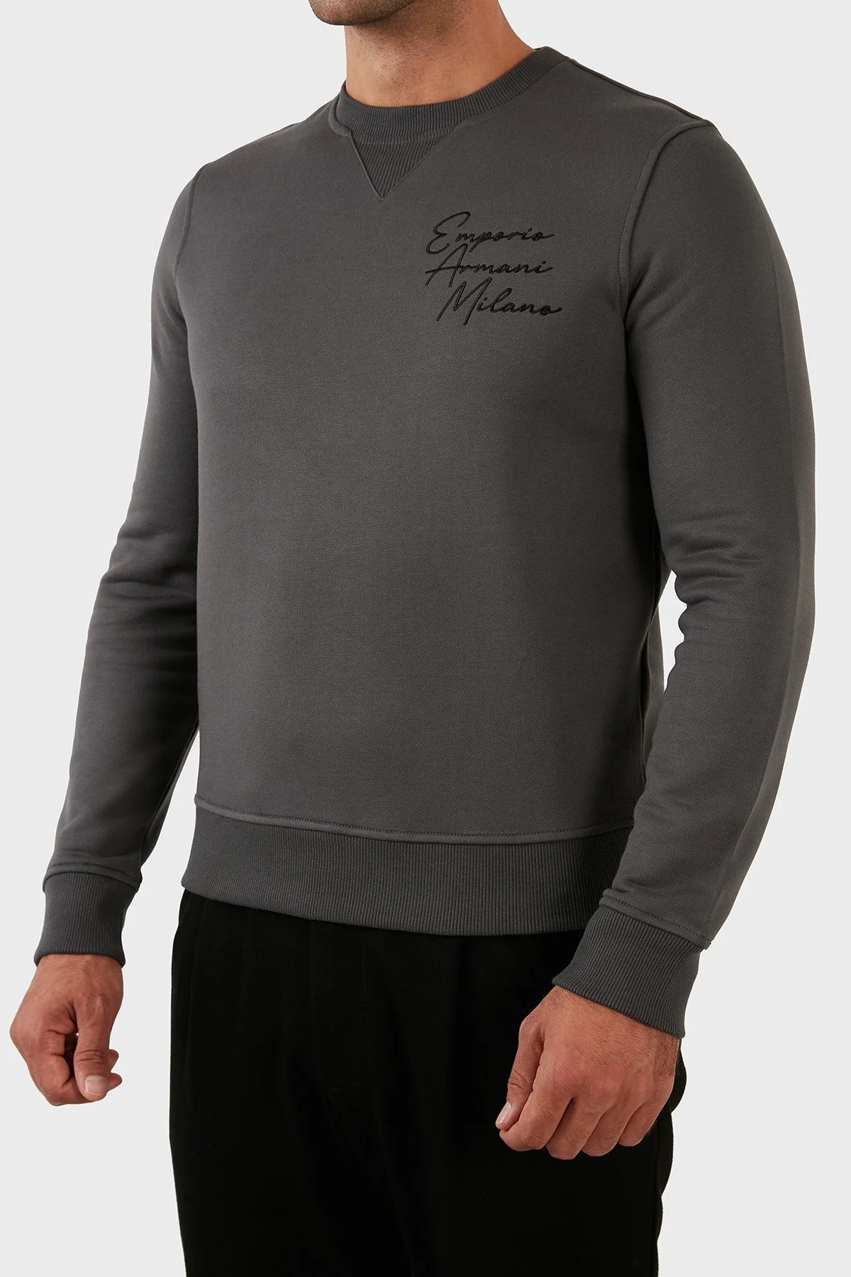 Emporio Armani Pamuklu Regular Fit Bisiklet Yaka Şardonlu Erkek Sweat 6L1MP2 1JQNZ 06A9 KOYU GRİ - 4