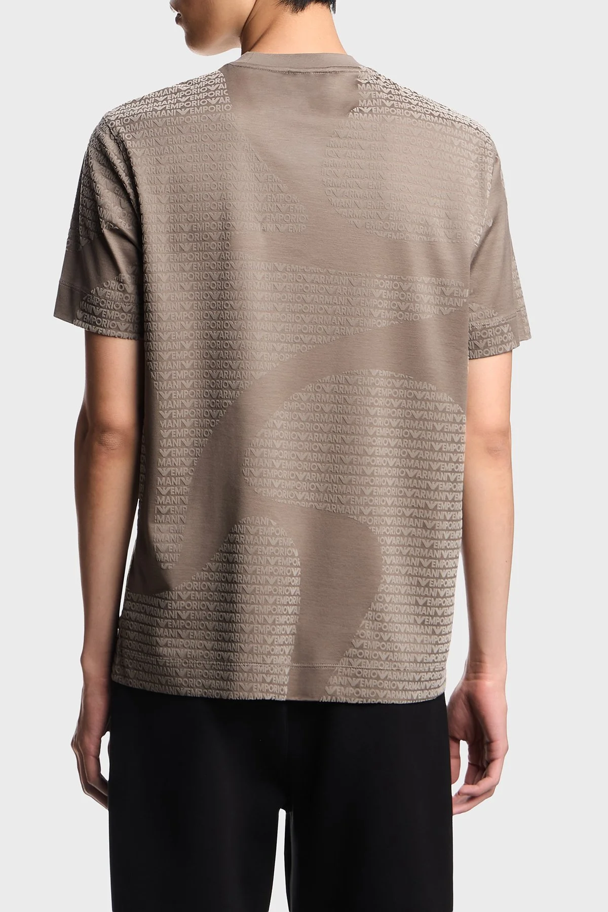 Emporio Armani Pamuklu Regular Fit Bisiklet Yaka Tamamı Logolu Erkek T Shirt EM002957 AF10017 F6130 KAHVE - 3