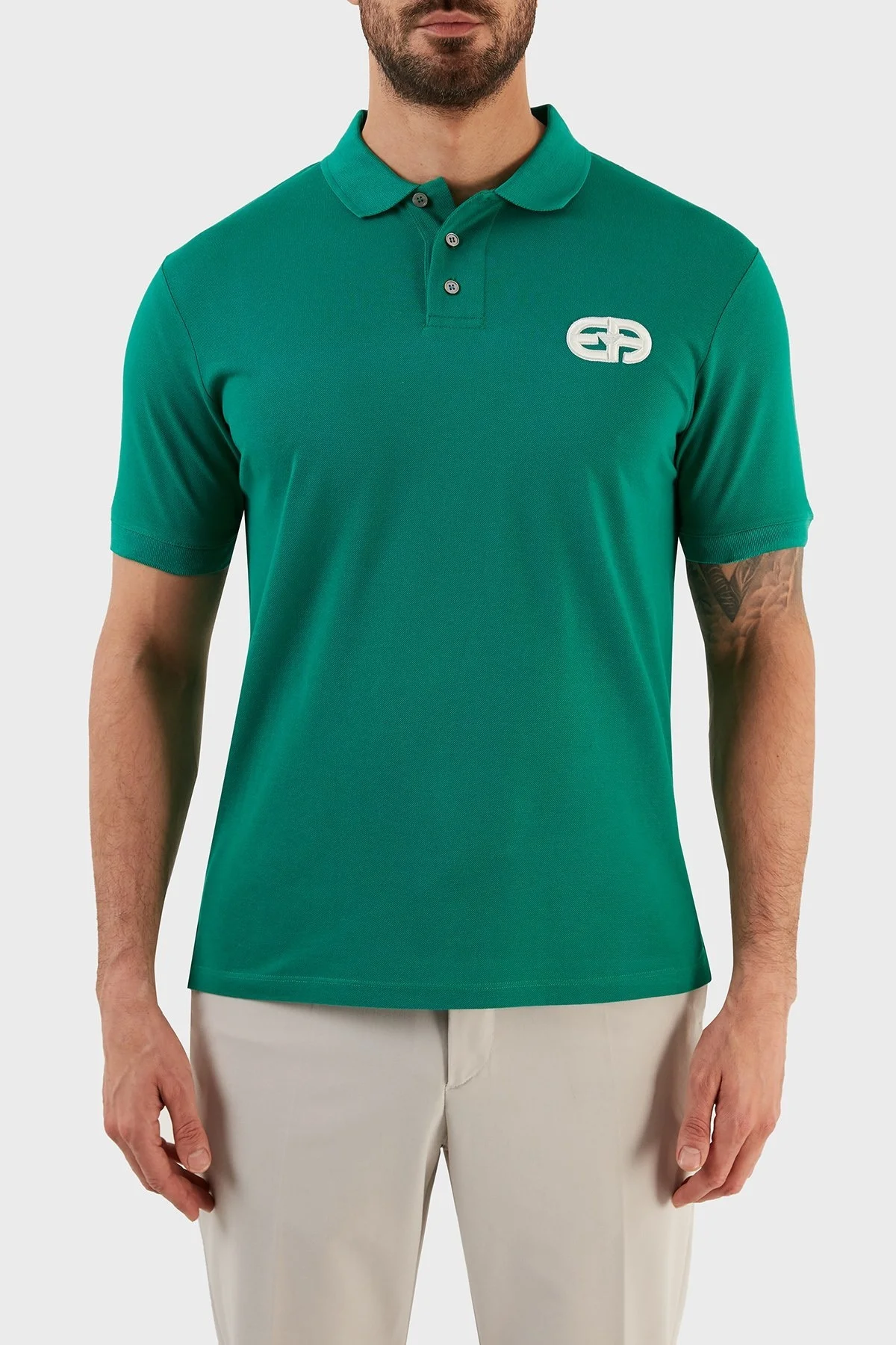 Emporio Armani Pamuklu Regular Fit Düğmeli Erkek Polo T Shirt 3L1FAT 1JTKZ 0575 YEŞİL - 1