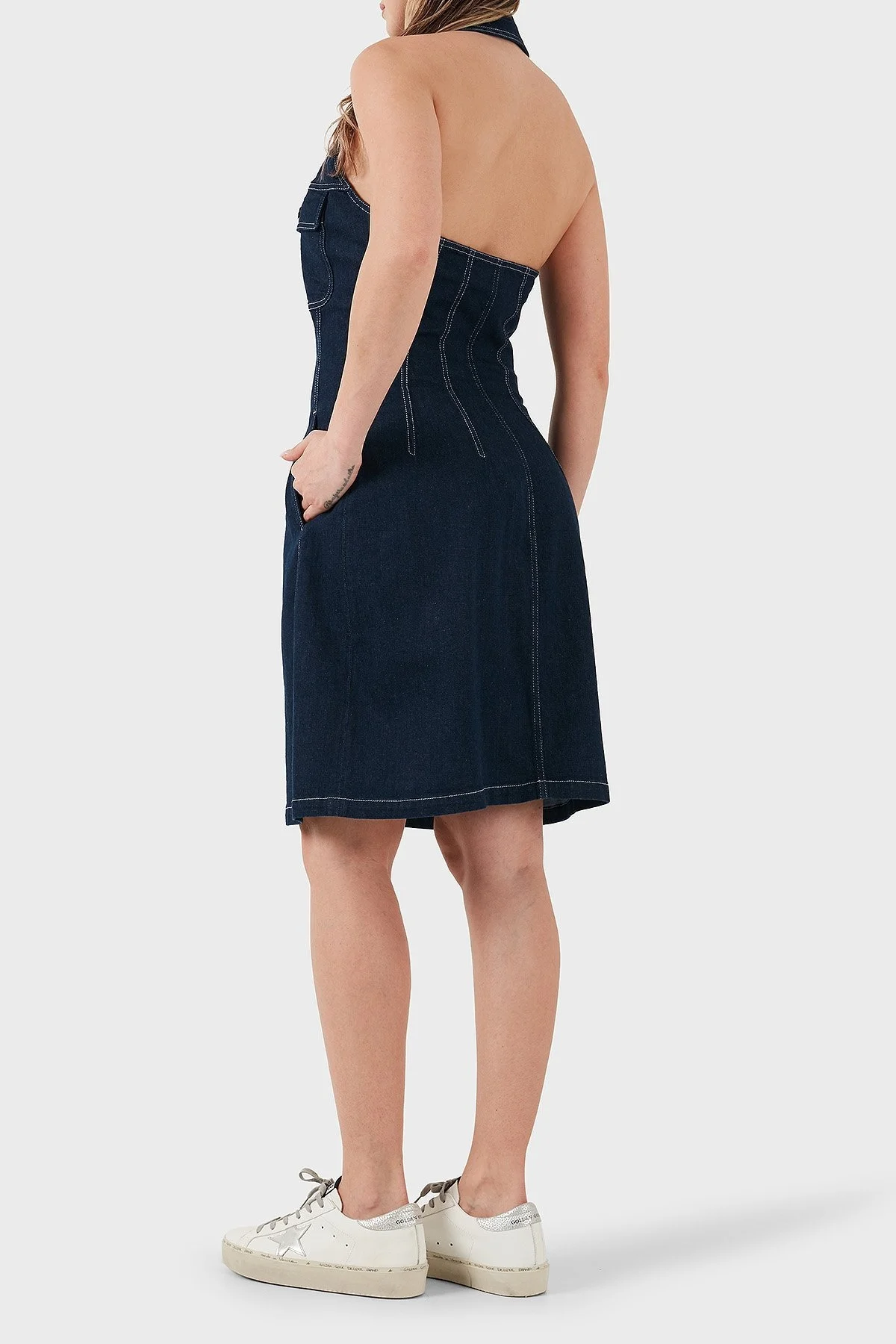 Emporio Armani Pamuklu Regular Fit Düğmeli Kot Bayan Elbise EW000752 AF12436 MB001 LACİVERT - 9