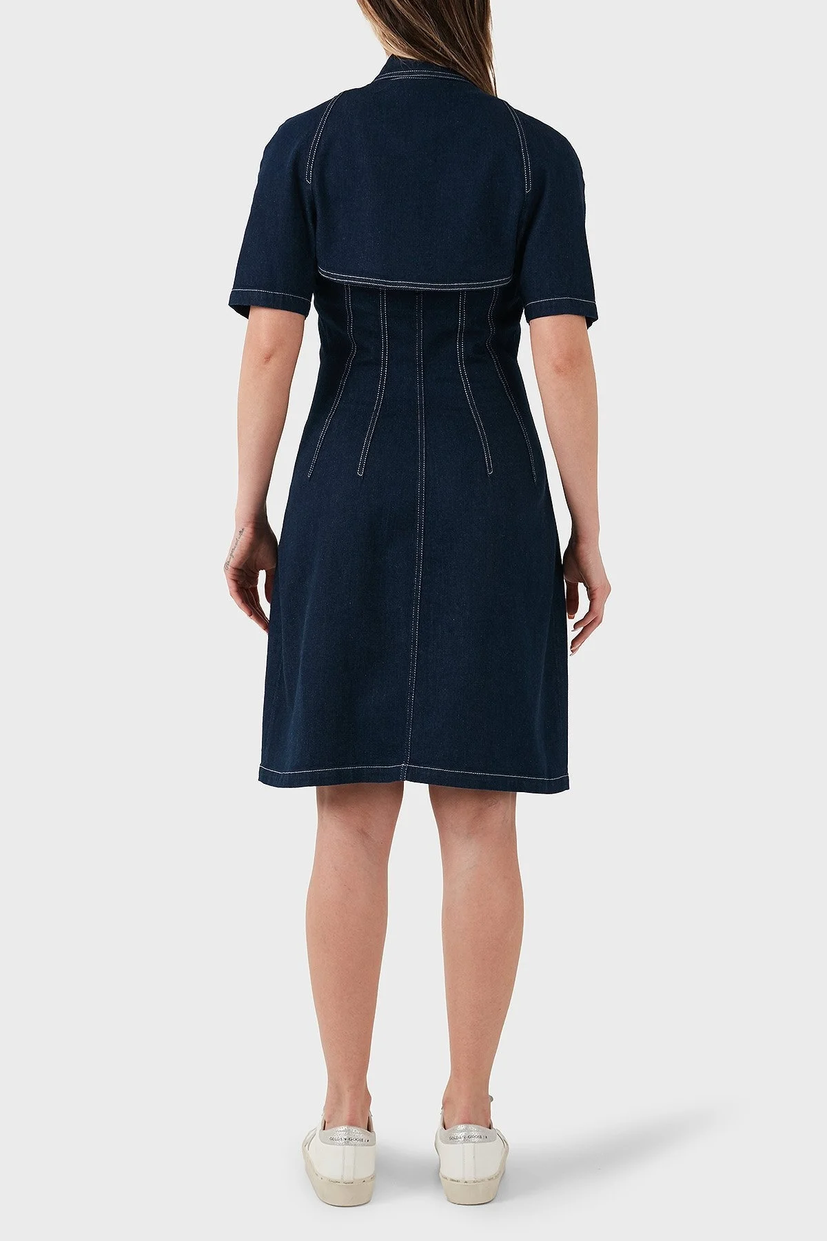 Emporio Armani Pamuklu Regular Fit Düğmeli Kot Bayan Elbise EW000752 AF12436 MB001 LACİVERT - 11
