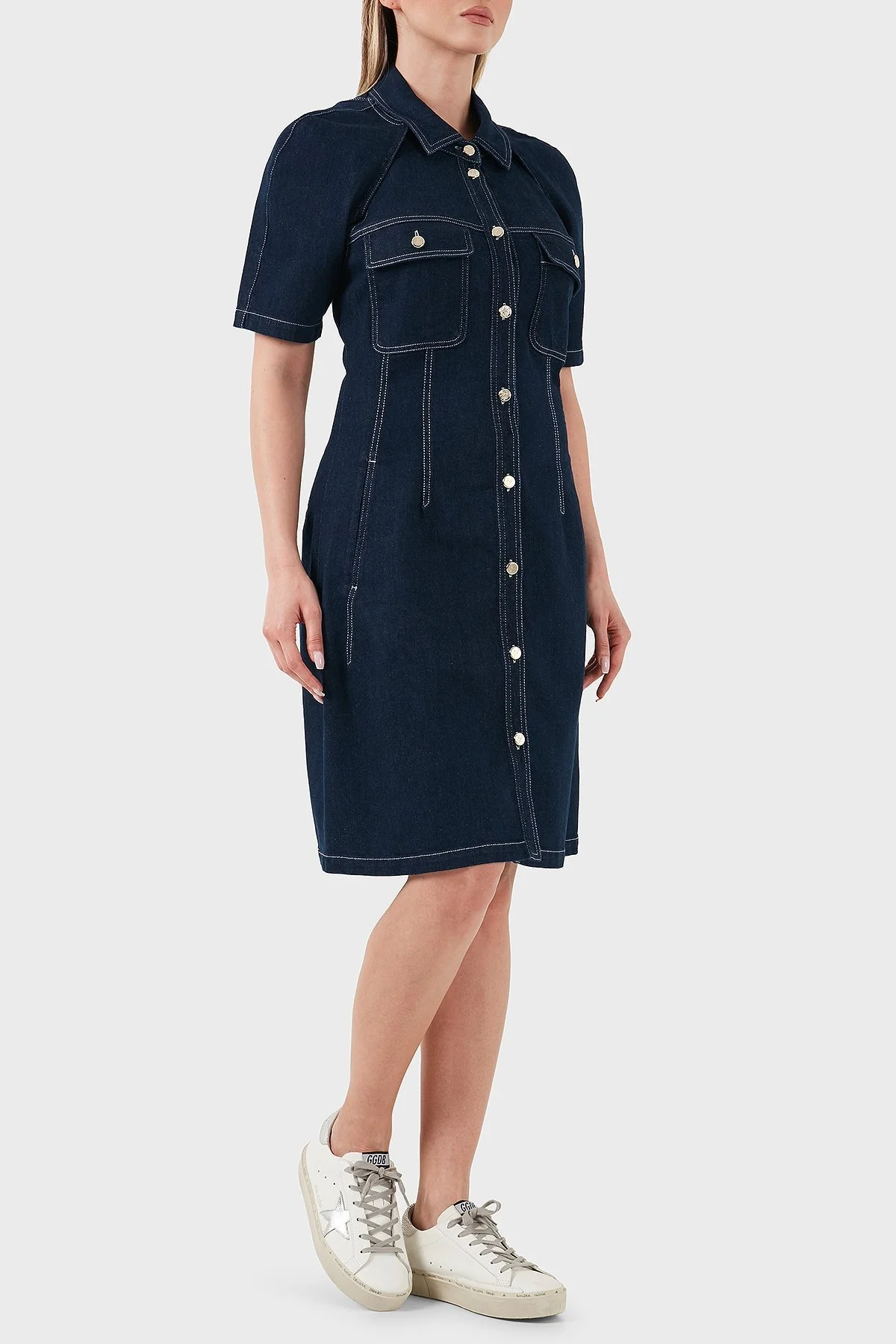 Emporio Armani Pamuklu Regular Fit Düğmeli Kot Bayan Elbise EW000752 AF12436 MB001 LACİVERT - 14