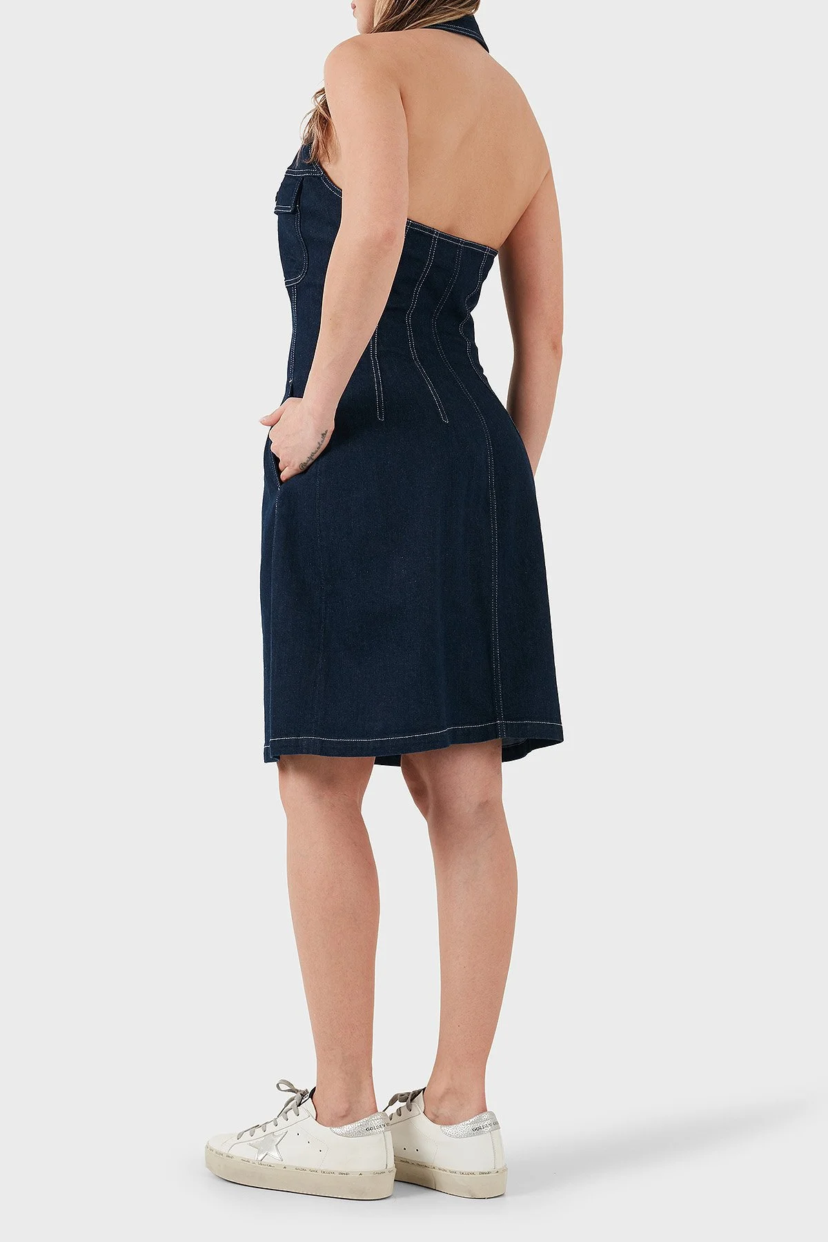 Emporio Armani Pamuklu Regular Fit Düğmeli Kot Kadın Elbise EW000752 AF12436 MB001 LACİVERT - 2