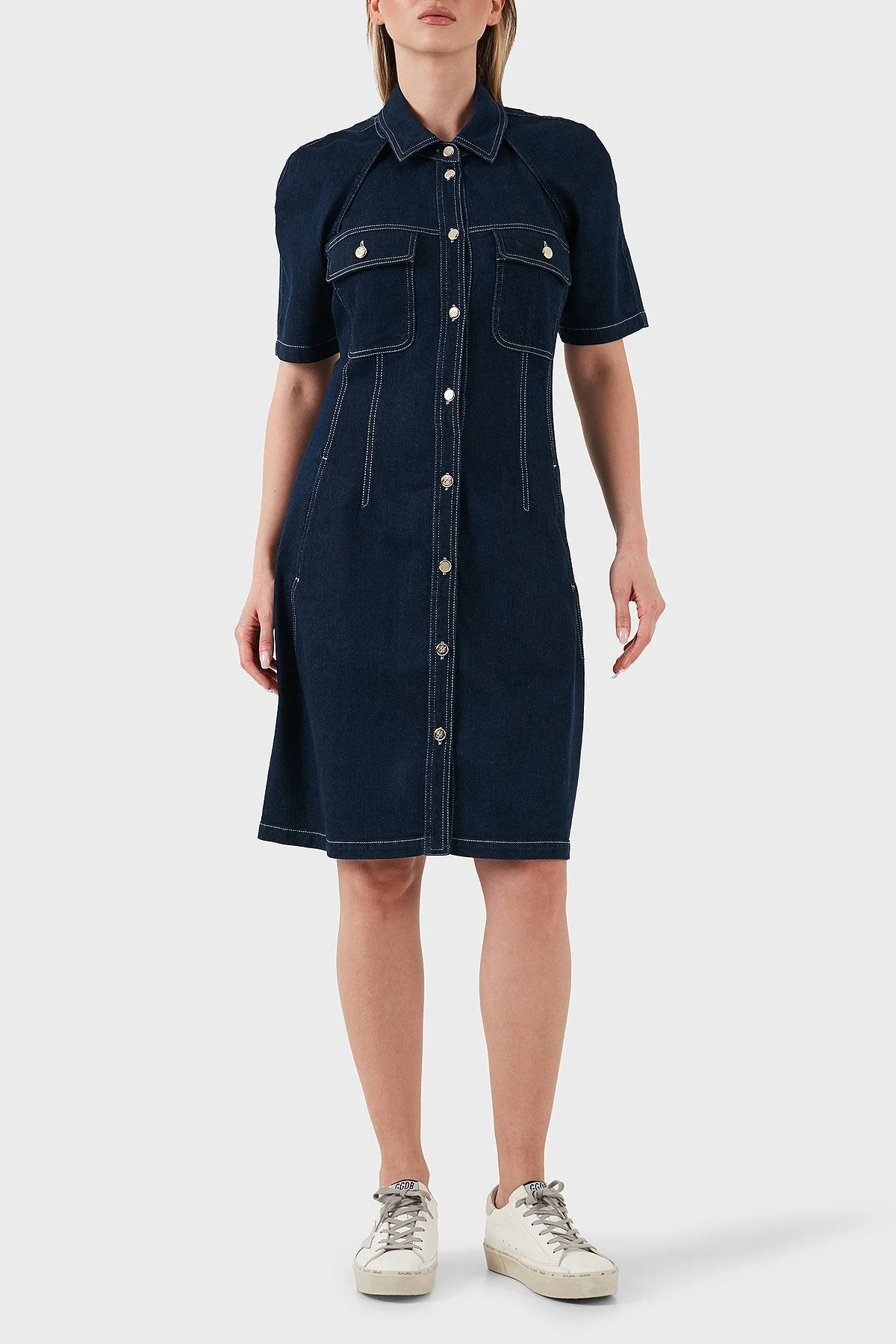 Emporio Armani Pamuklu Regular Fit Düğmeli Kot Kadın Elbise EW000752 AF12436 MB001 LACİVERT - 3