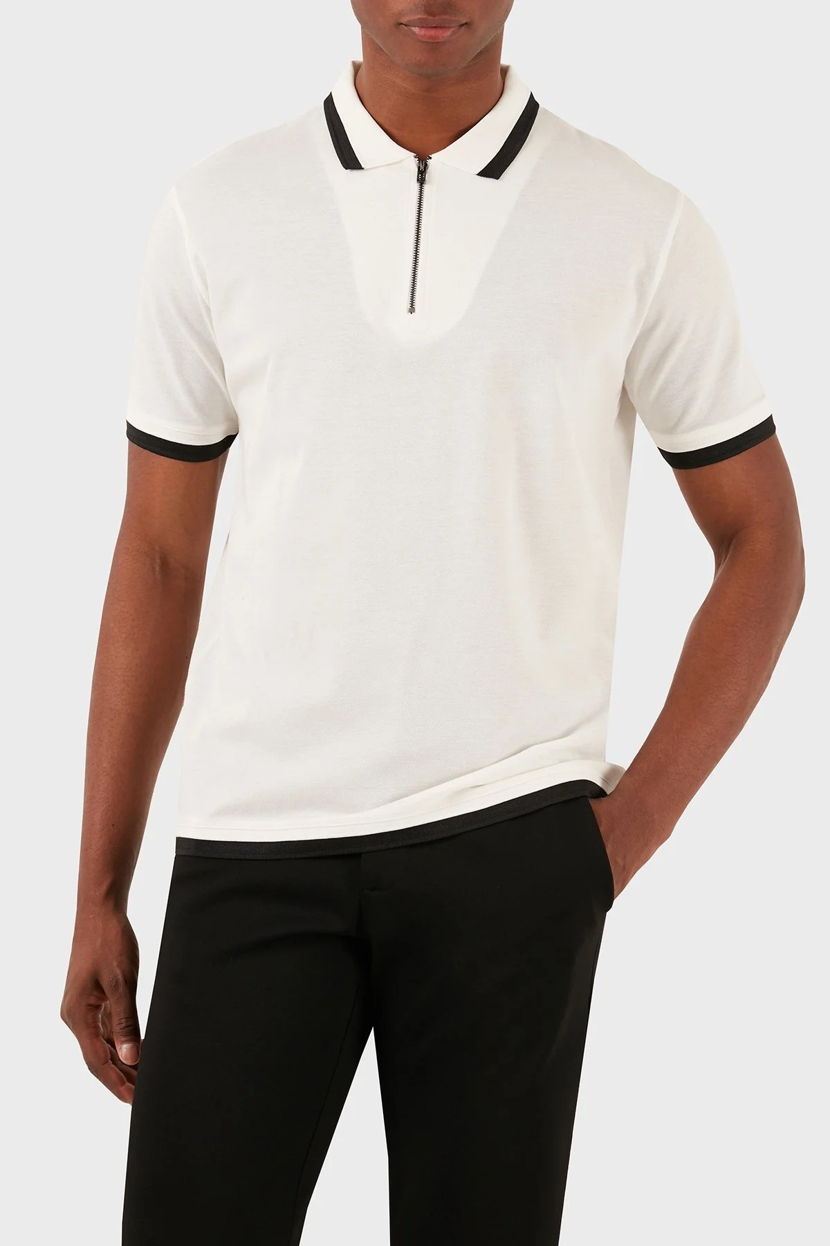 Emporio Armani Pamuklu Regular Fit Fermuarlı Erkek Polo Yaka T Shirt 3D1FE5 1JTKZ 0101 BEYAZ - 6