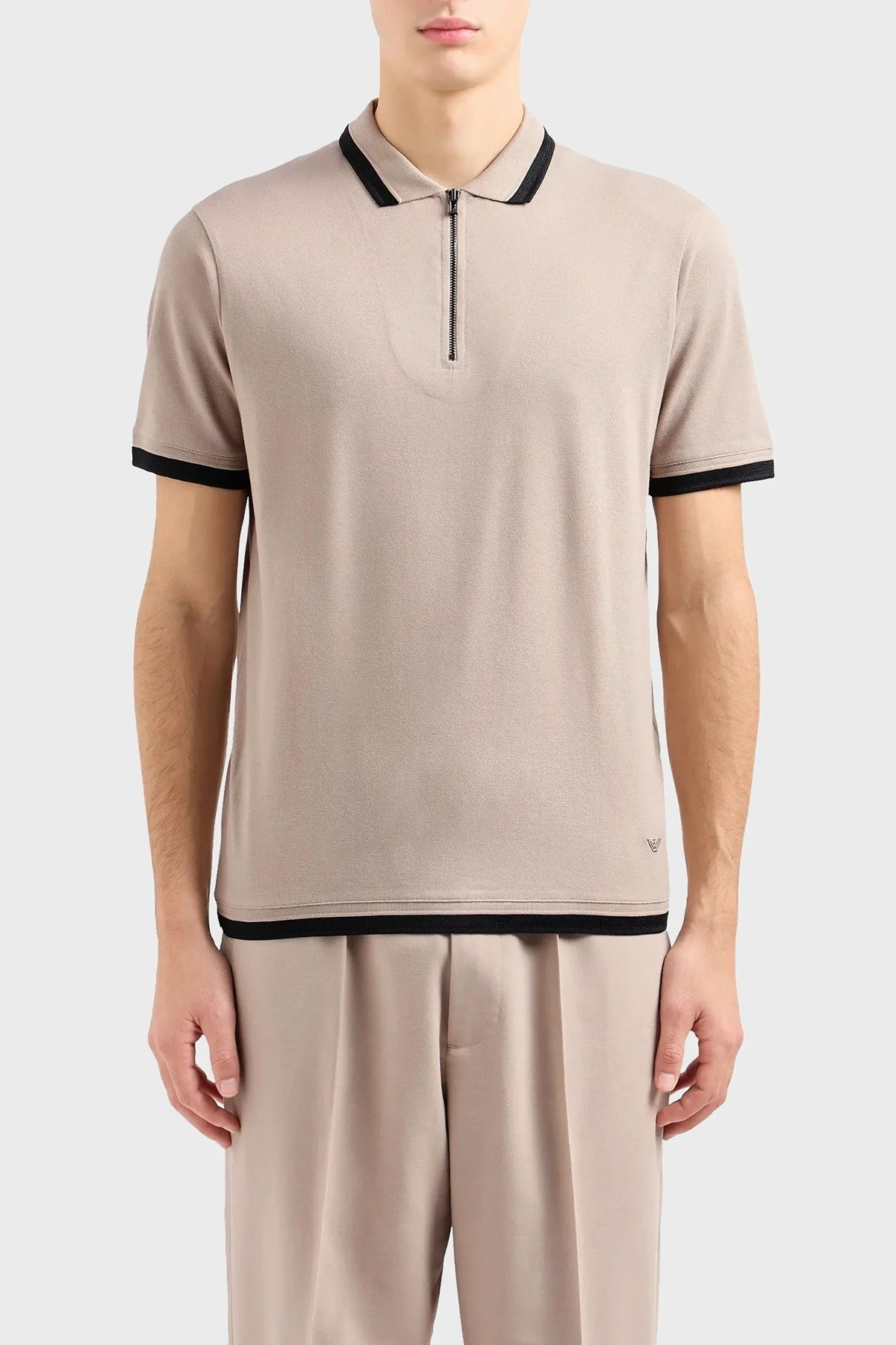 Emporio Armani Pamuklu Regular Fit Fermuarlı Erkek Polo Yaka T Shirt 3D1FE5 1JTKZ 01M5 BEJ - 1
