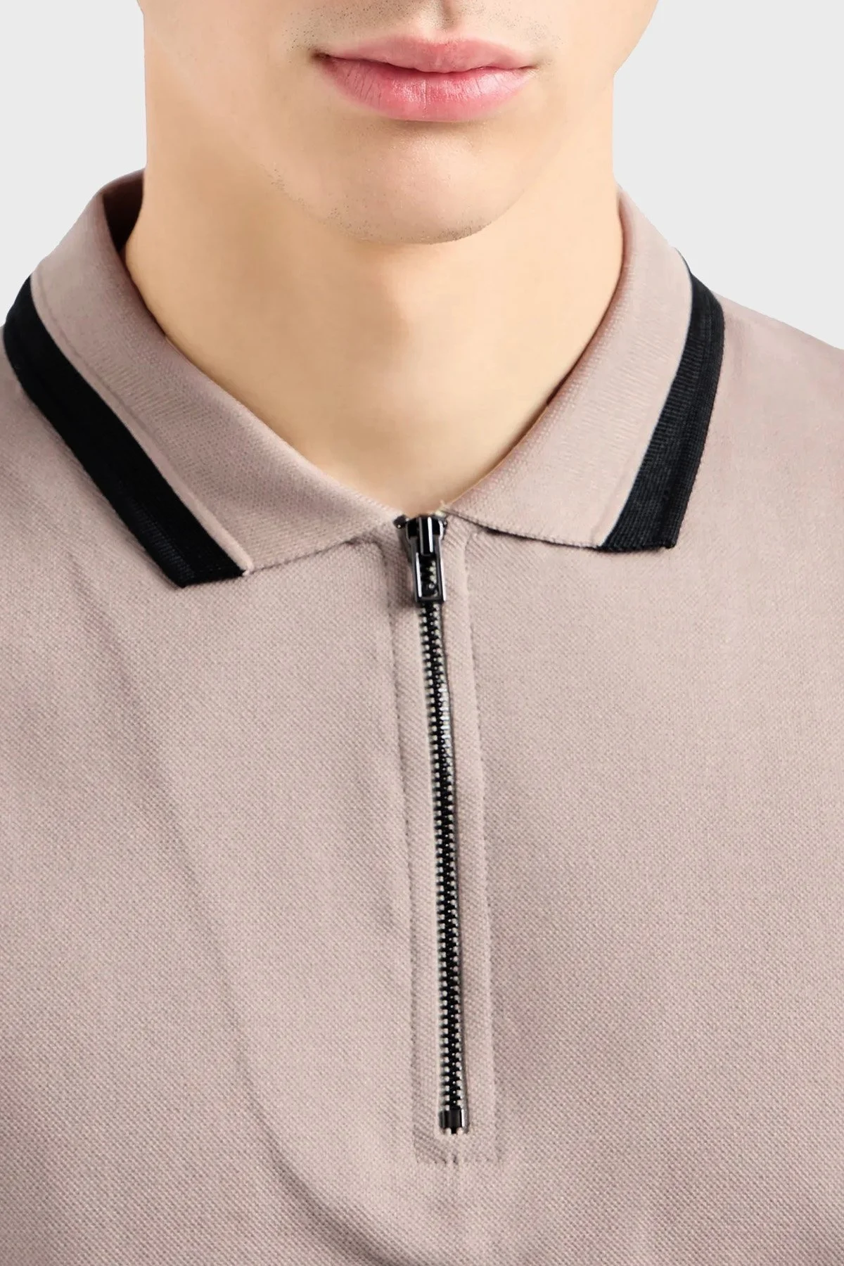 Emporio Armani Pamuklu Regular Fit Fermuarlı Erkek Polo Yaka T Shirt 3D1FE5 1JTKZ 01M5 BEJ - 2
