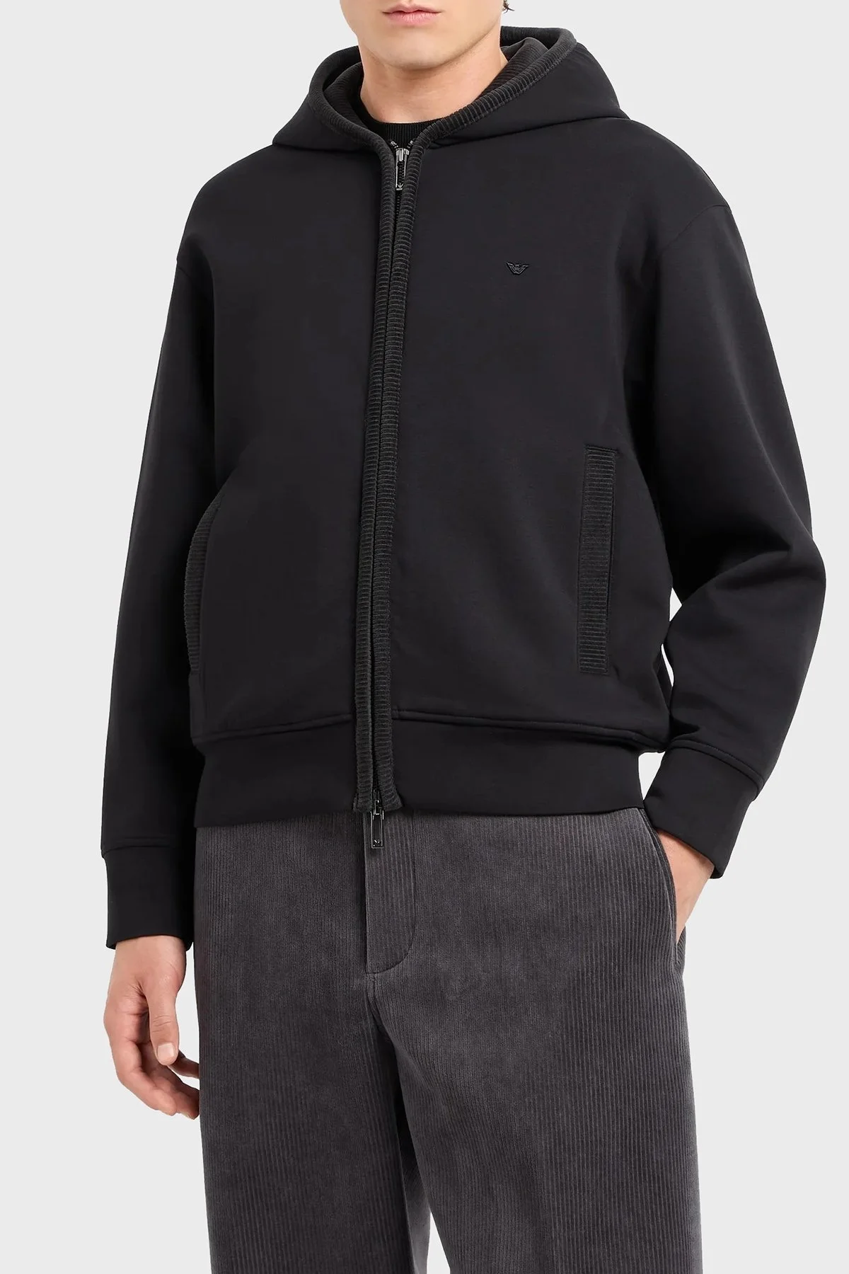 Emporio Armani Pamuklu Regular Fit Fermuarlı Kapüşonlu Erkek Sweat 6D1M97 1JHSZ 0999 SİYAH - 1