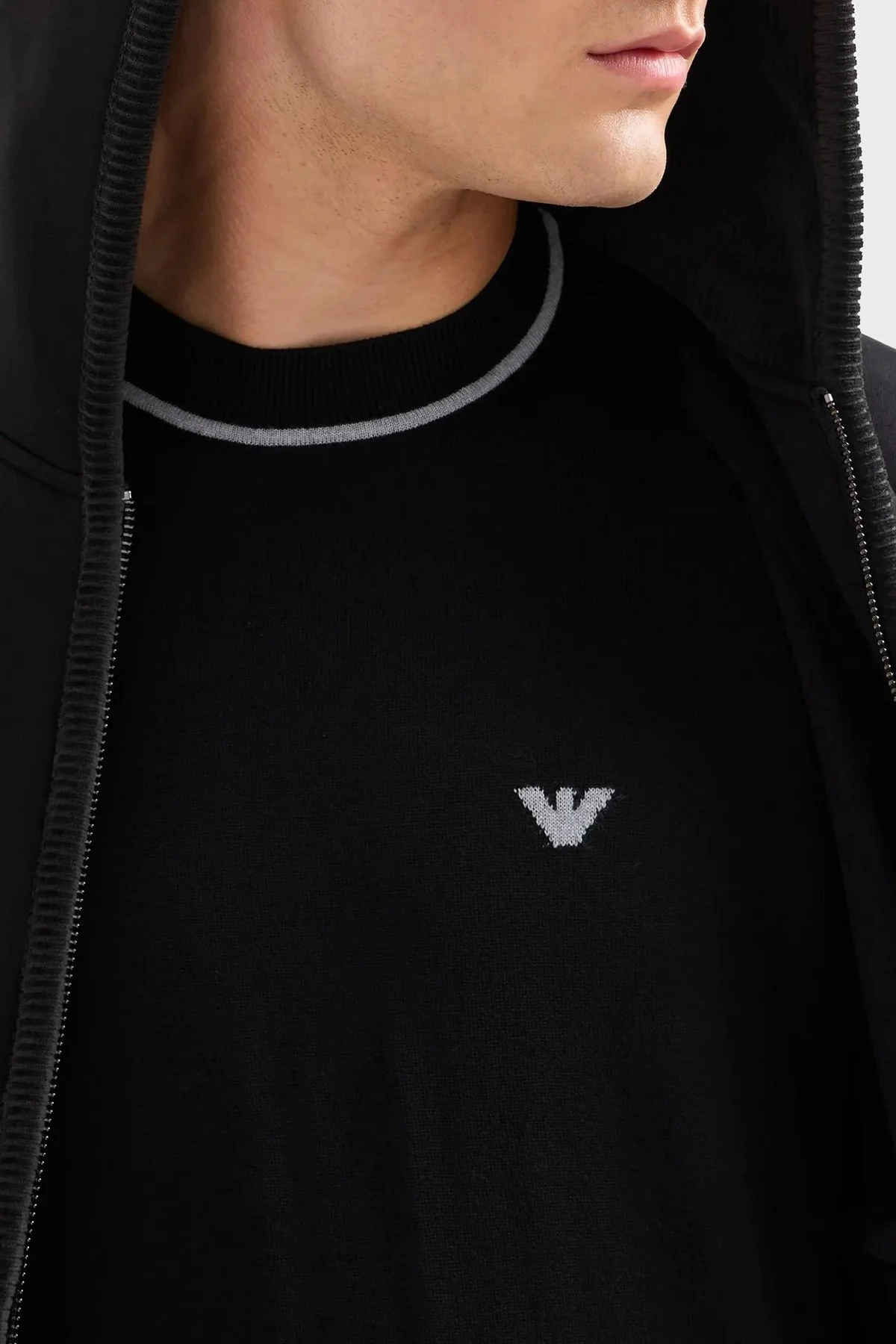 Emporio Armani Pamuklu Regular Fit Fermuarlı Kapüşonlu Erkek Sweat 6D1M97 1JHSZ 0999 SİYAH - 4