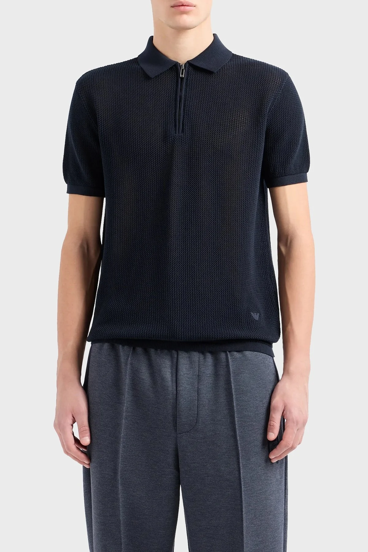 Emporio Armani Pamuklu Regular Fit Fermuarlı Polo Yaka Triko Erkek Kazak 3D1MXT 1MQCZ 0920 LACİVERT - 1