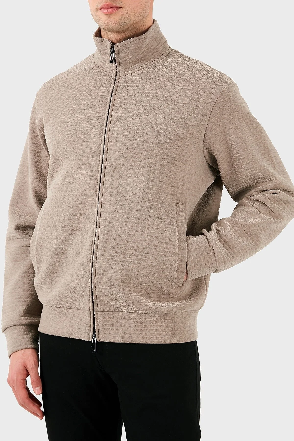 Emporio Armani Pamuklu Regular Fit Fermuarlı Tamamı Logolu Erkek Sweat EM001697 AF10013 F6063 BEJ - 10