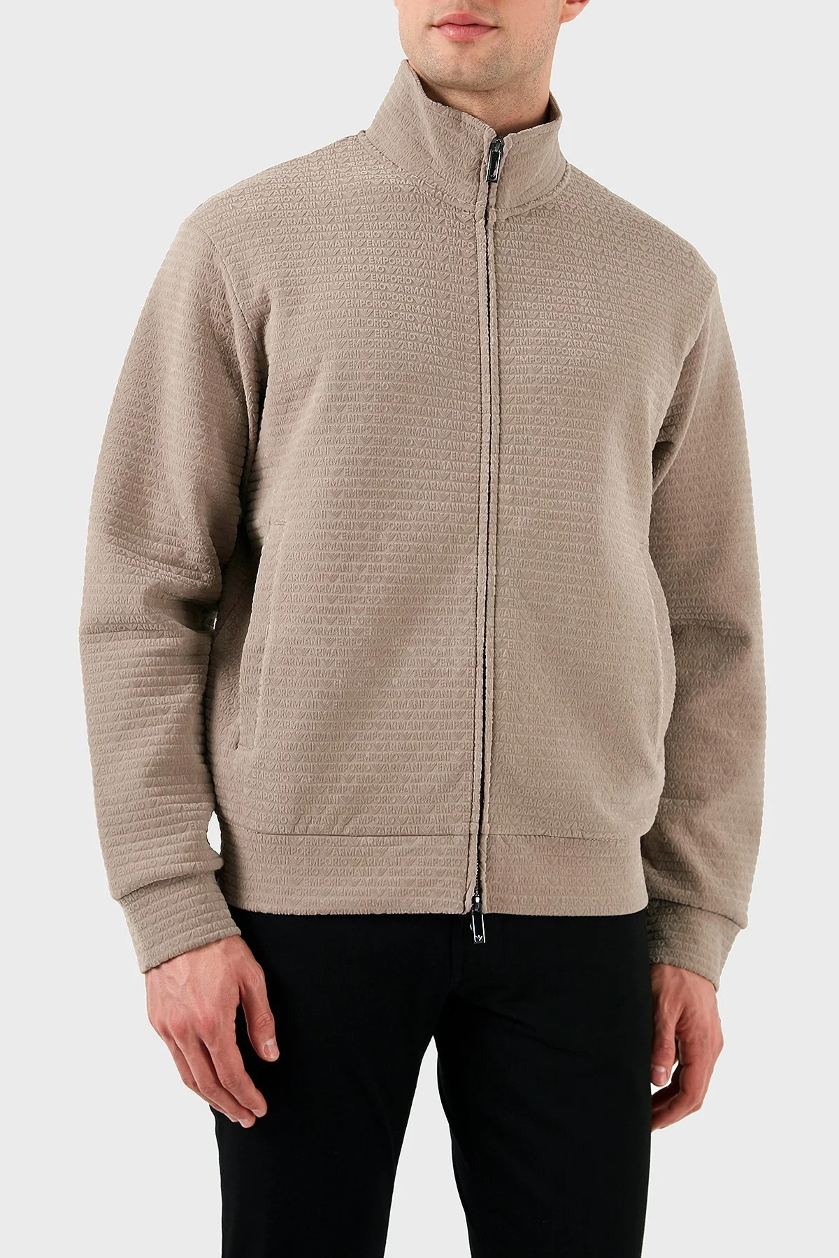 Emporio Armani Pamuklu Regular Fit Fermuarlı Tamamı Logolu Erkek Sweat EM001697 AF10013 F6063 BEJ - 12
