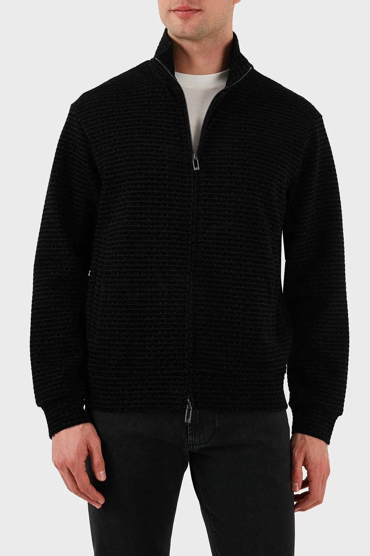 Emporio Armani Pamuklu Regular Fit Fermuarlı Tamamı Logolu Erkek Sweat EM001697 AF10013 FC151 SİYAH - 8