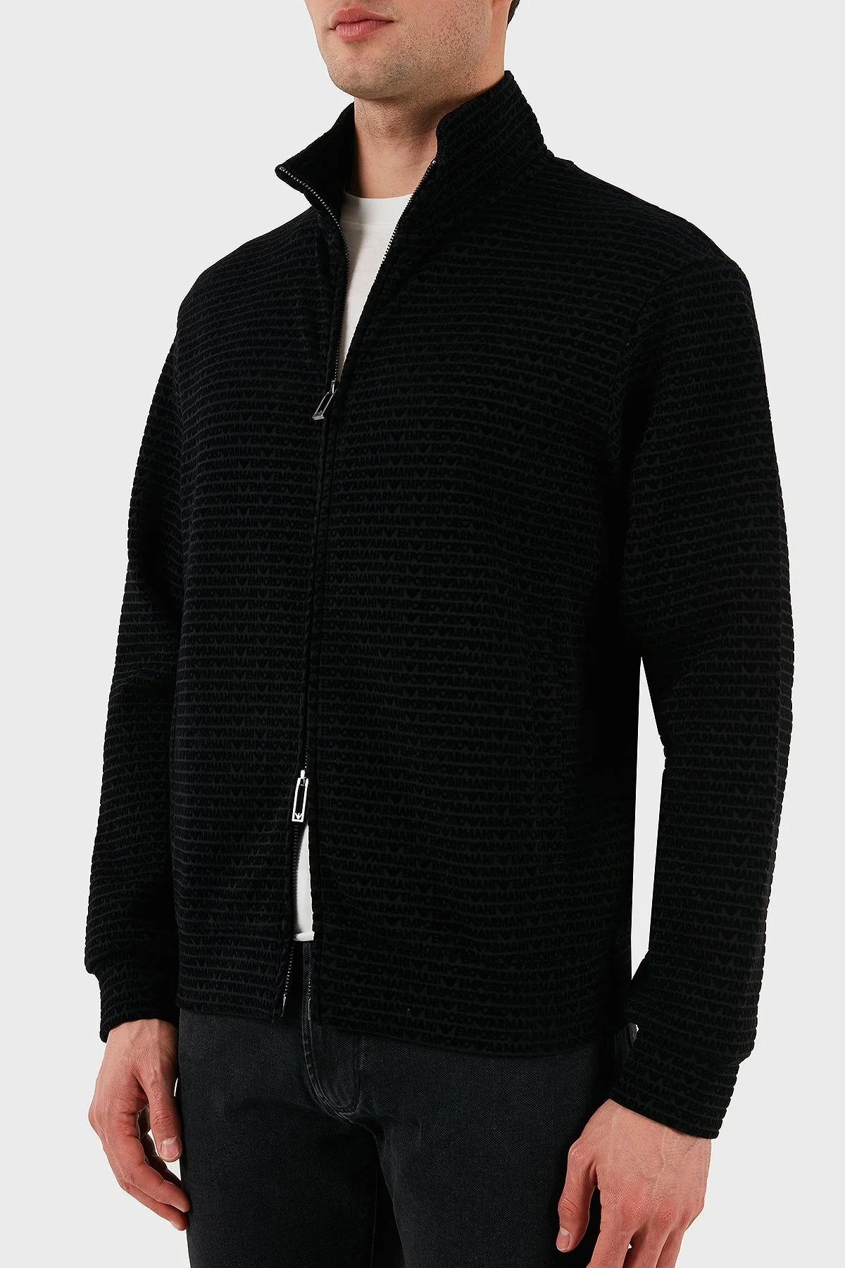 Emporio Armani Pamuklu Regular Fit Fermuarlı Tamamı Logolu Erkek Sweat EM001697 AF10013 FC151 SİYAH - 11