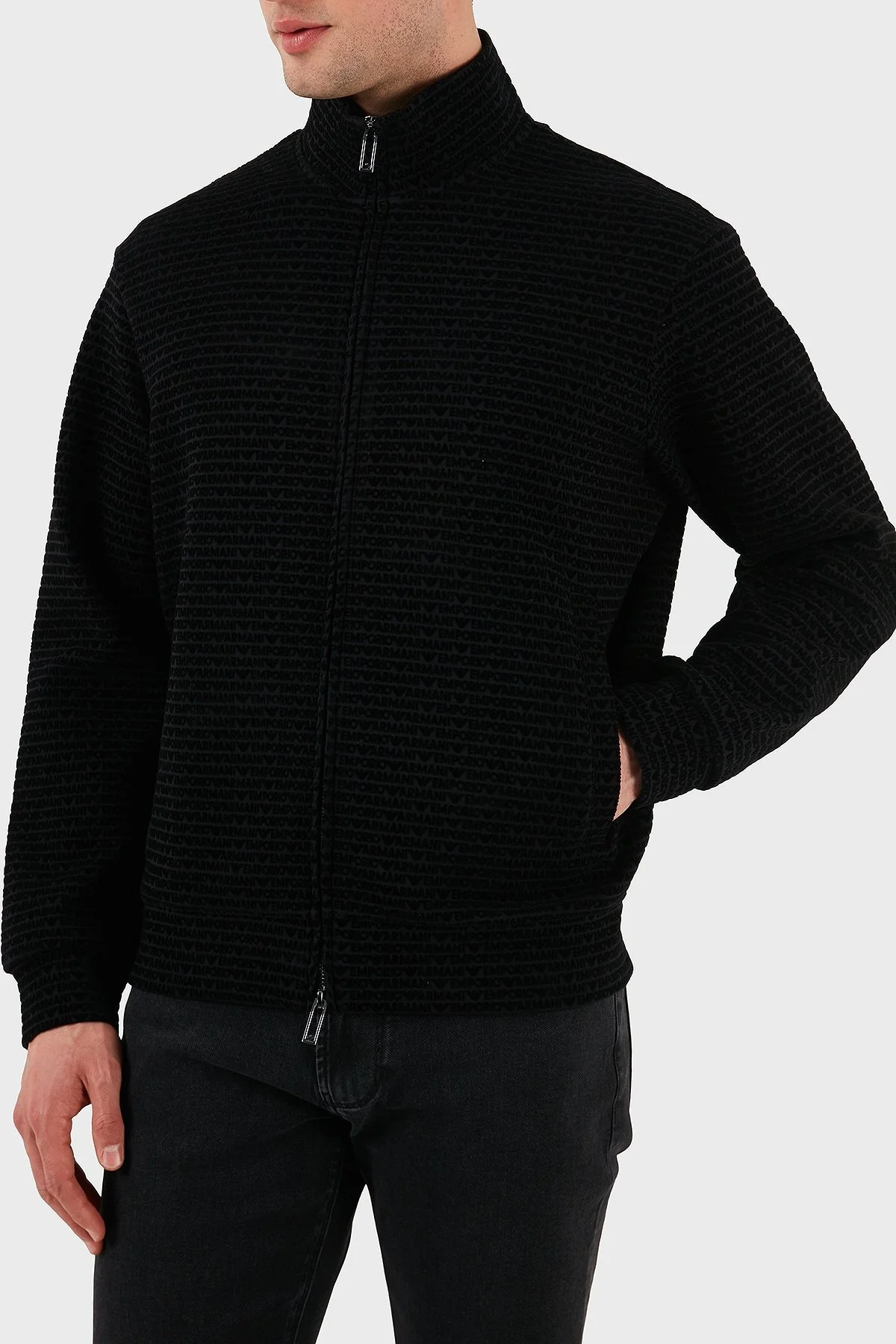 Emporio Armani Pamuklu Regular Fit Fermuarlı Tamamı Logolu Erkek Sweat EM001697 AF10013 FC151 SİYAH - 12